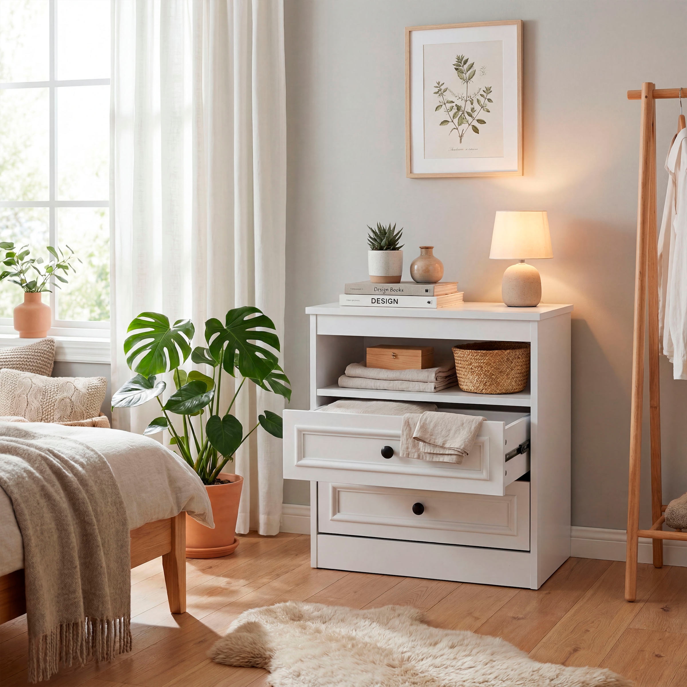 GOODproduct Nachttisch »Arrian, 2er-Set, Landhausstil, 2 Schubladen & Ablagefach, weiss« Set, 2 Stk. tlg.