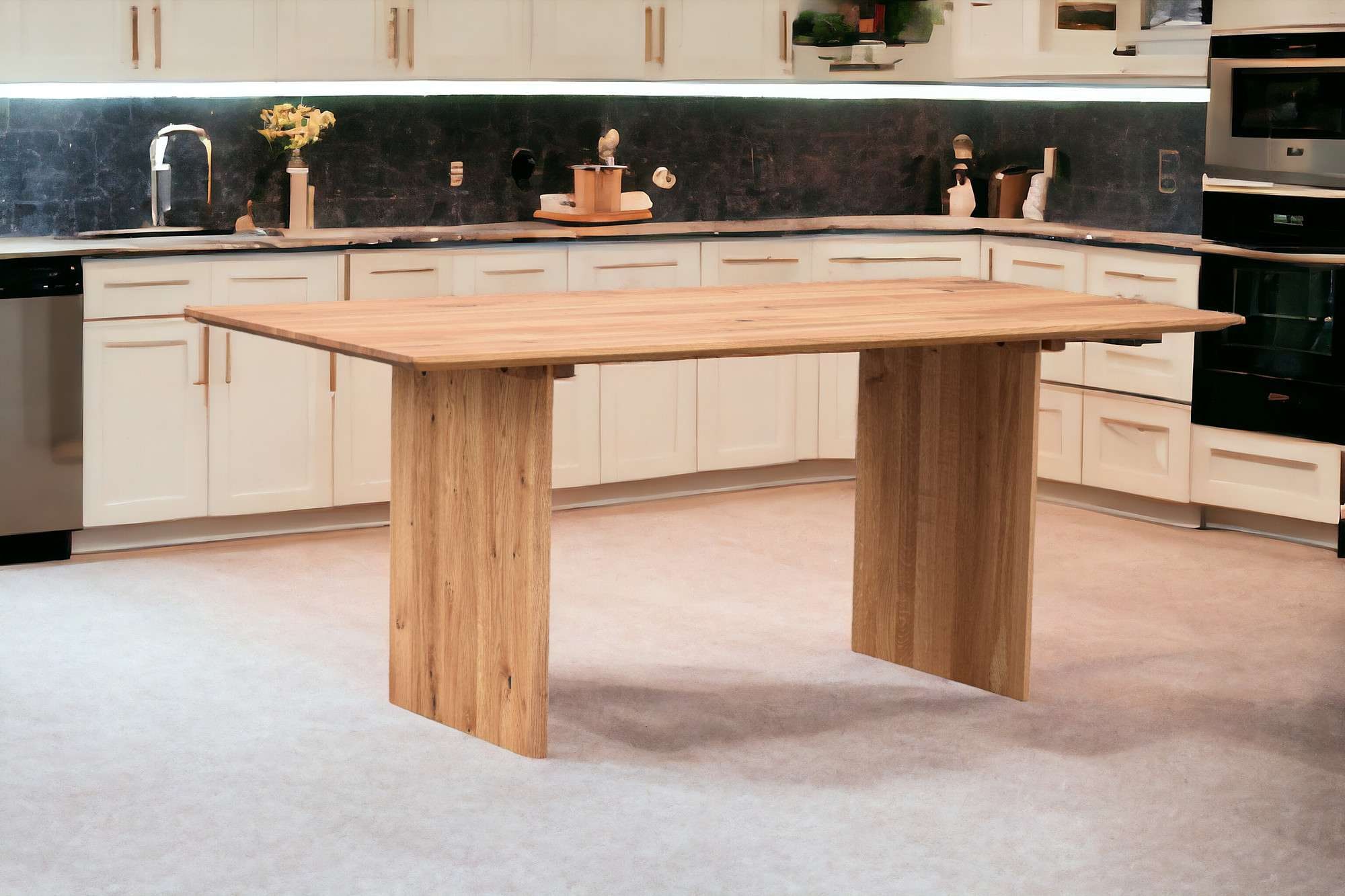 GOODproduct Esstisch »Waldhain Küchentisch, Holz-Wangengestell, Wildeiche massiv geölt« Baum Kante oder Schweizer Kante, erhältlich in 3 Grössen, natur geölt