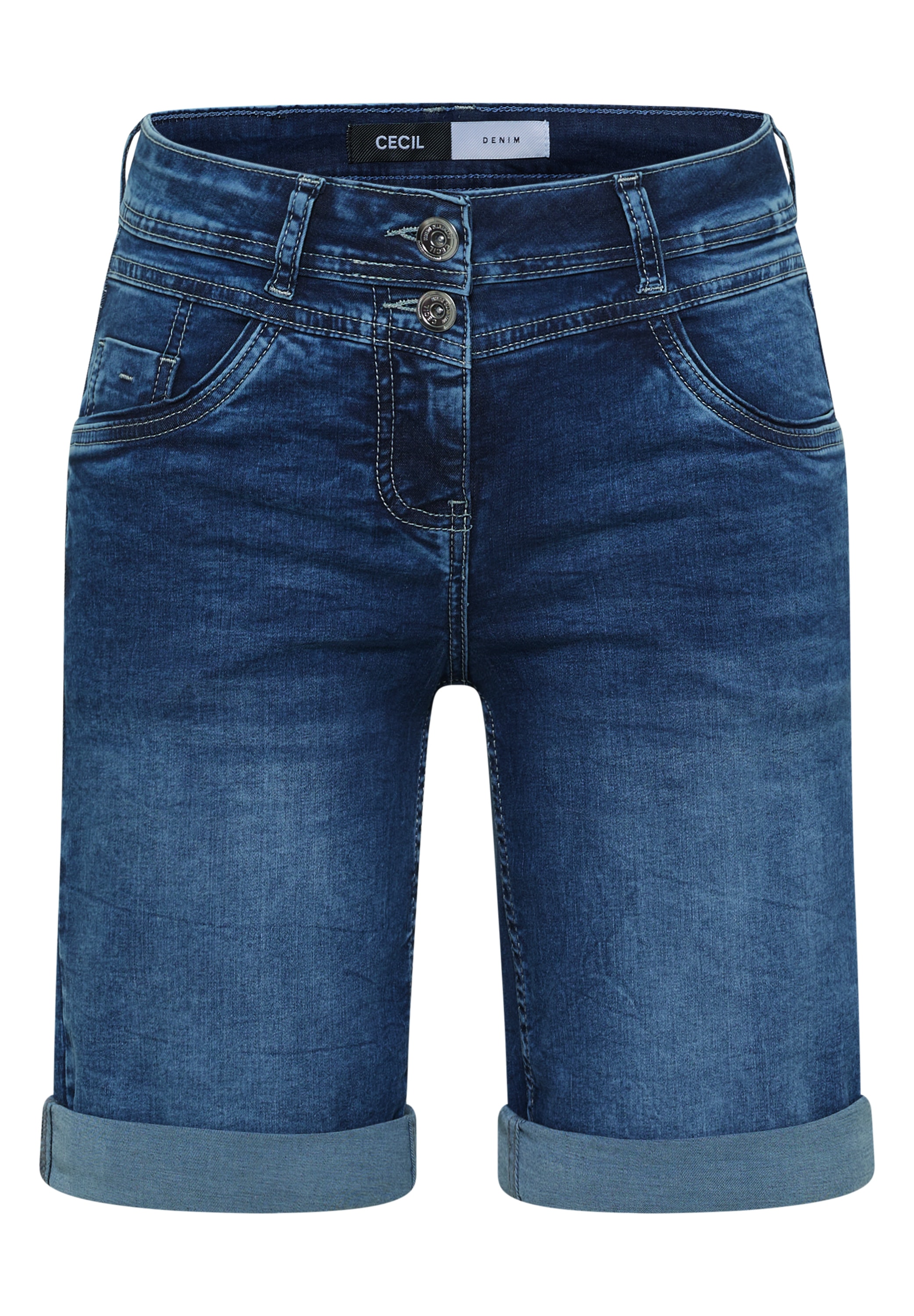 Cecil Short en jean »Style Scarlett« détail Turn-Up, coupe décontractée, style 5 poches