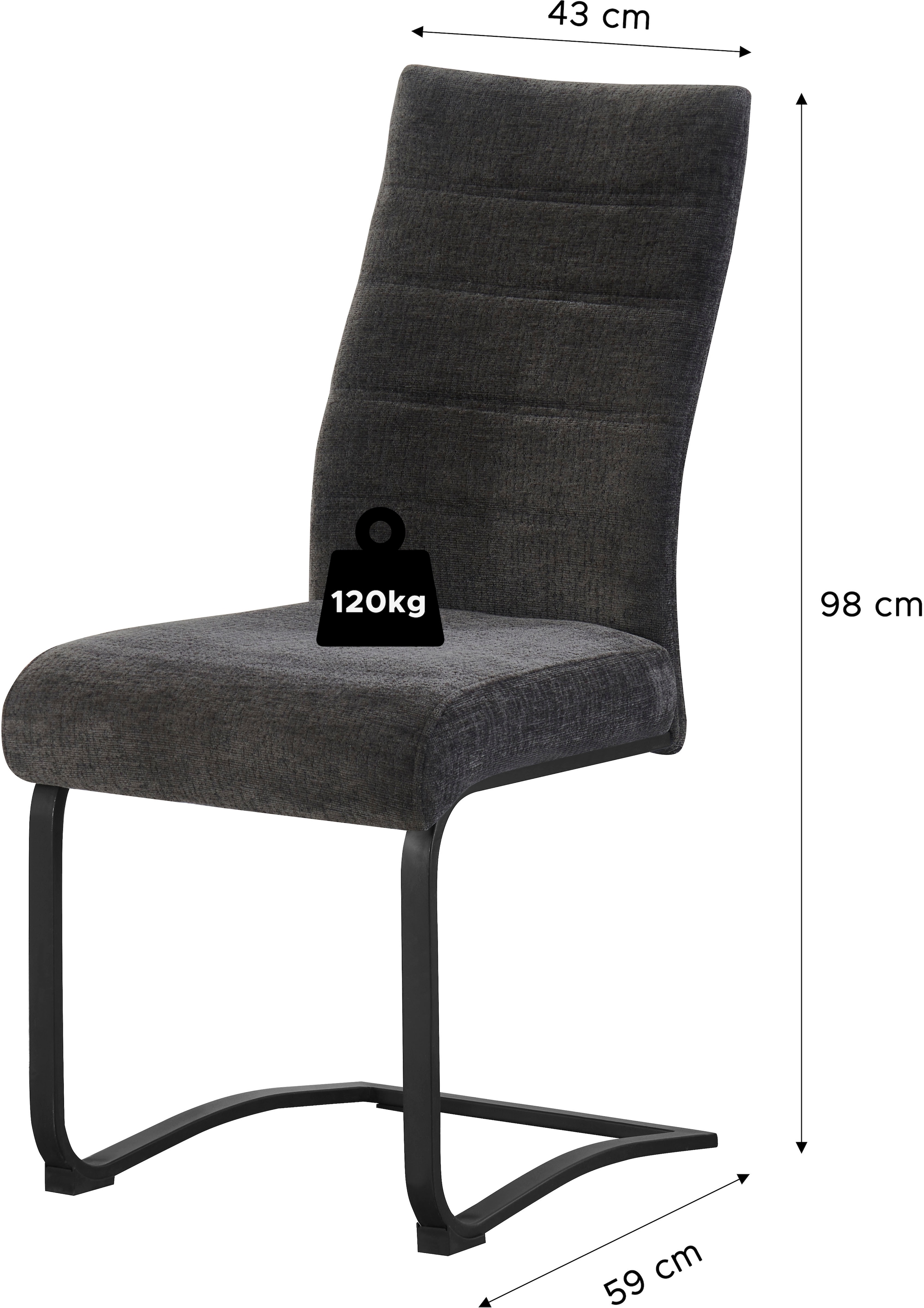 Home affaire Esszimmerstuhl »PICTOU, 2er Set, mit Metallgestell in matt schwarz« (Set) 2 Stk.in verschiedenen Farben, Belsatbarkeit pro Stuhl 120 kg, mit Armlehne