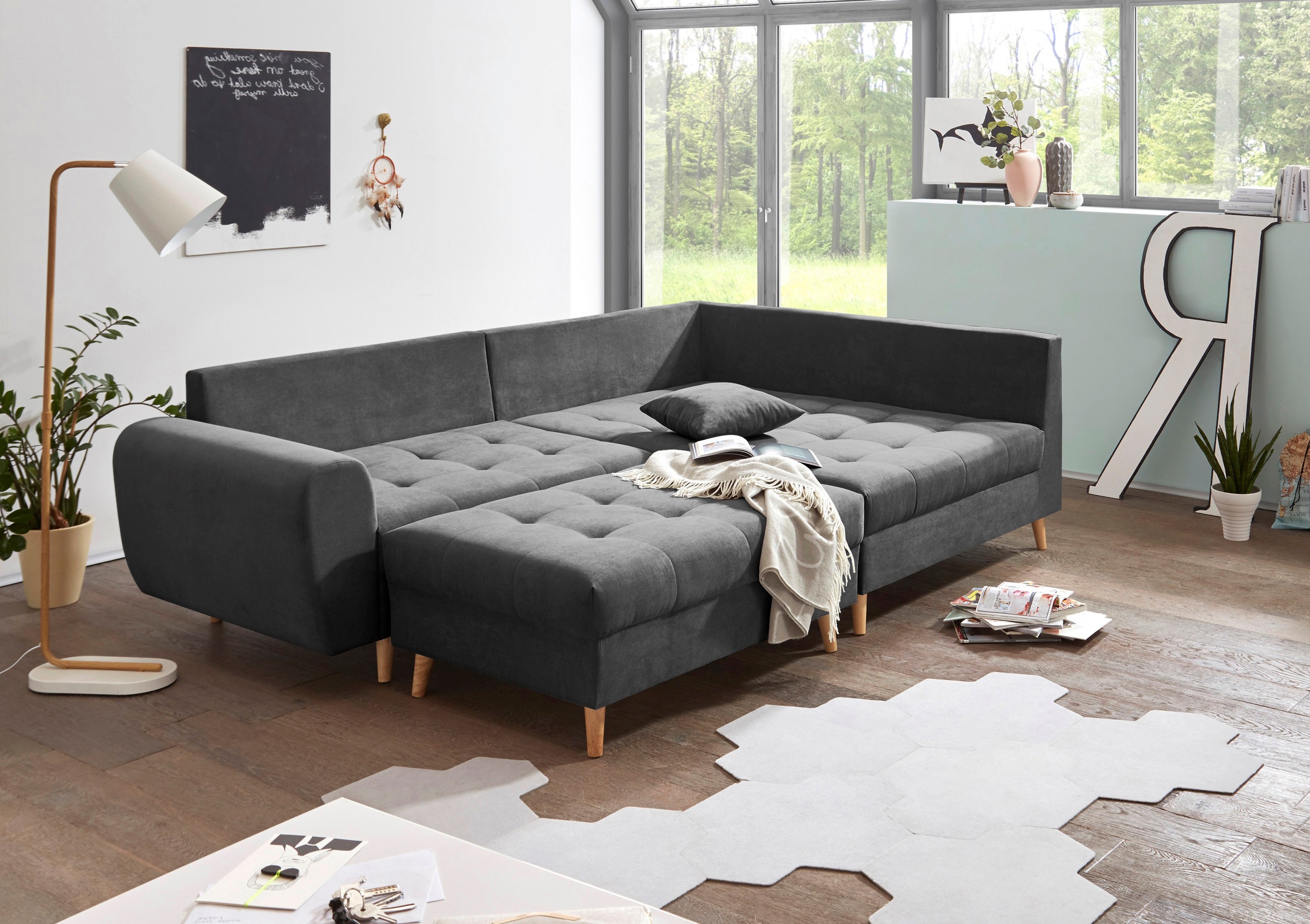 ED EXCITING DESIGN Canapé d'angle »Alice L-Form« mit Hocker & 3 Zierkissen