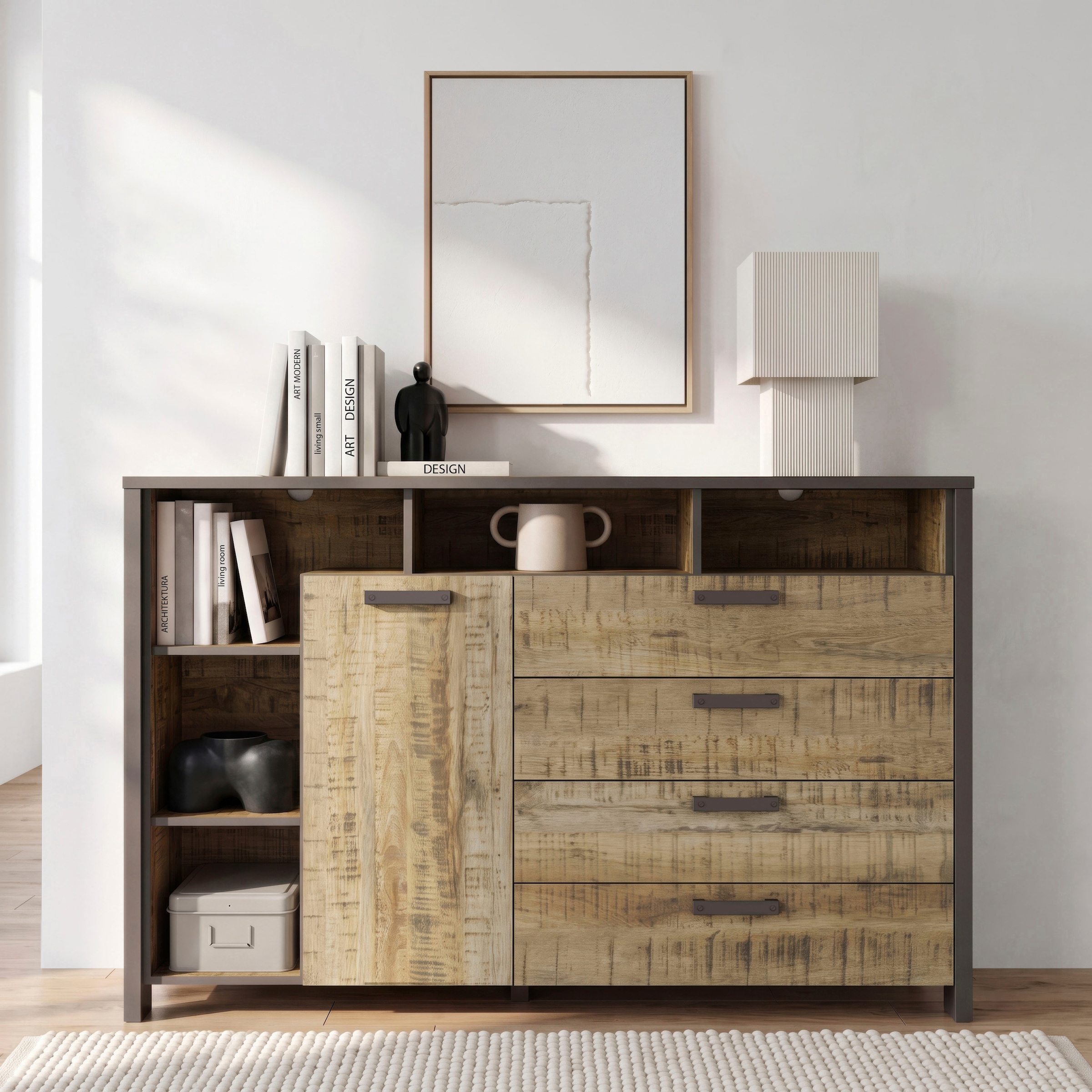 FORTE Sideboard »FORTE CLIF Sideboard mit 1 Tür und  4 Schubladen« B/H/T 161/102,3/41,6 cm, viel Stauraum