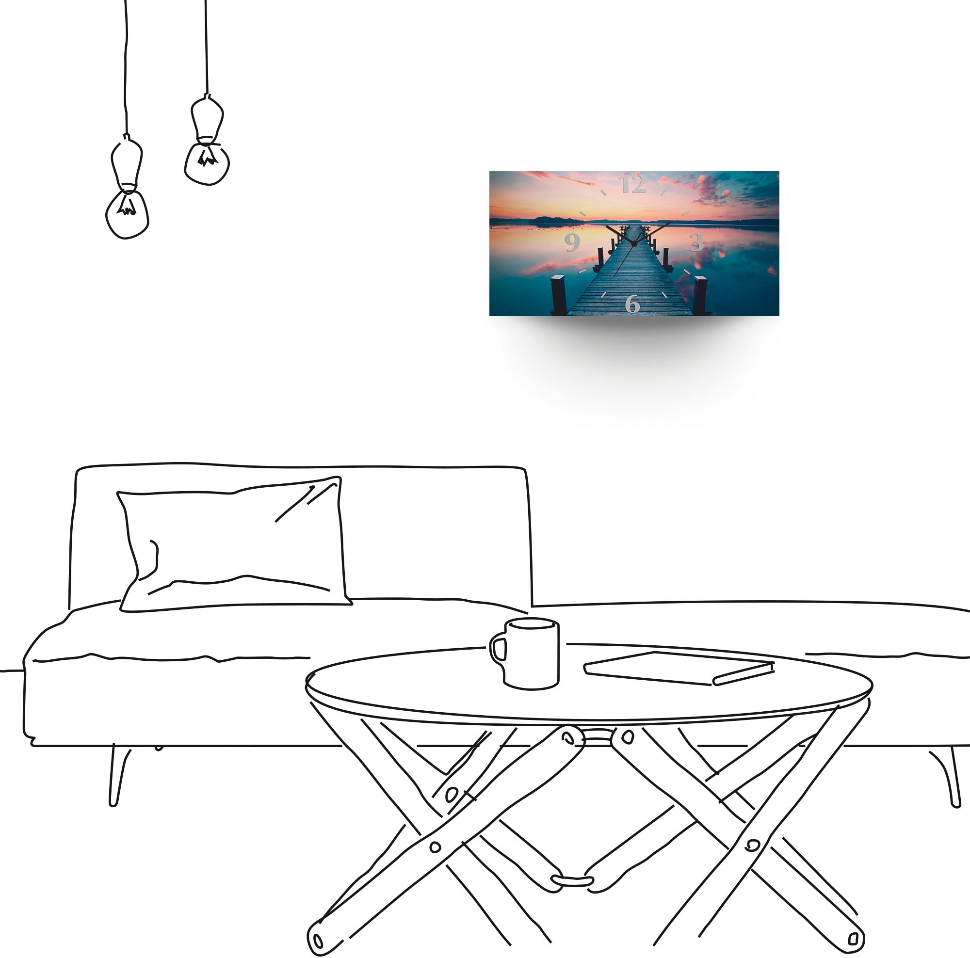 Artland Wanduhr »Langer Pier am See im Sonnenaufgang« wahlweise mit Quarz- oder Funkuhrwerk, lautlos ohne Tickgeräusche