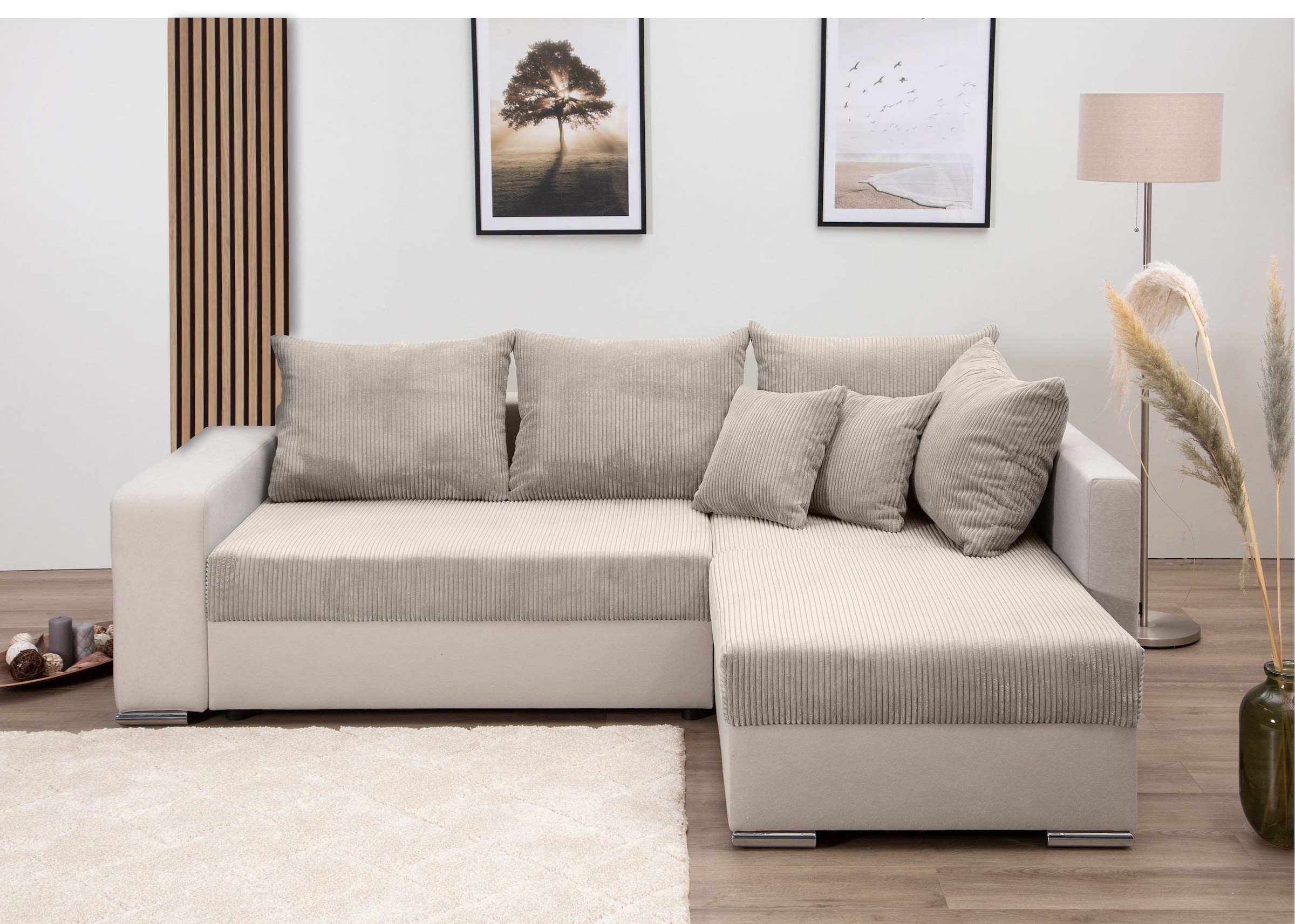 COLLECTION AB Ecksofa »L-Form« Regalarmlehne mit LED RGB Beleuchtung,Bettfunktion und Bettkasten