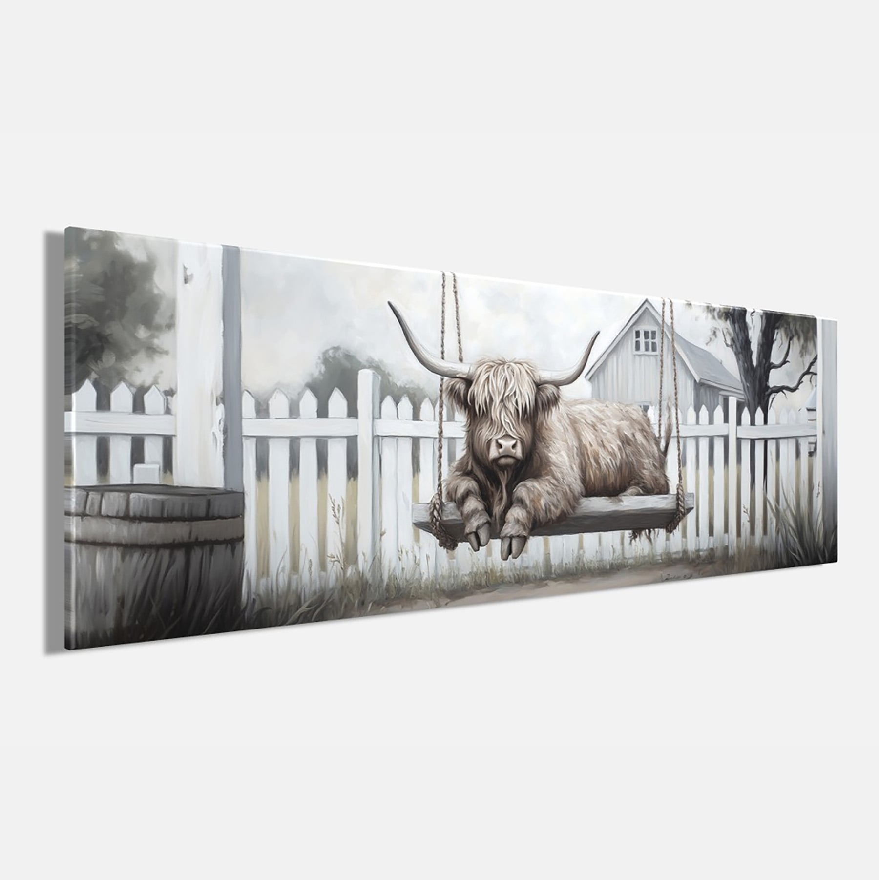 Bönninghoff Peinture à l'huile »handarbeit HOCHLANDRIND 40x120 cm – Wandbild Kunst Deko« Bœuf des Highlands | Humour | Images de vaches 1 cuis tlg. fabriqué à la main, chaque image est unique