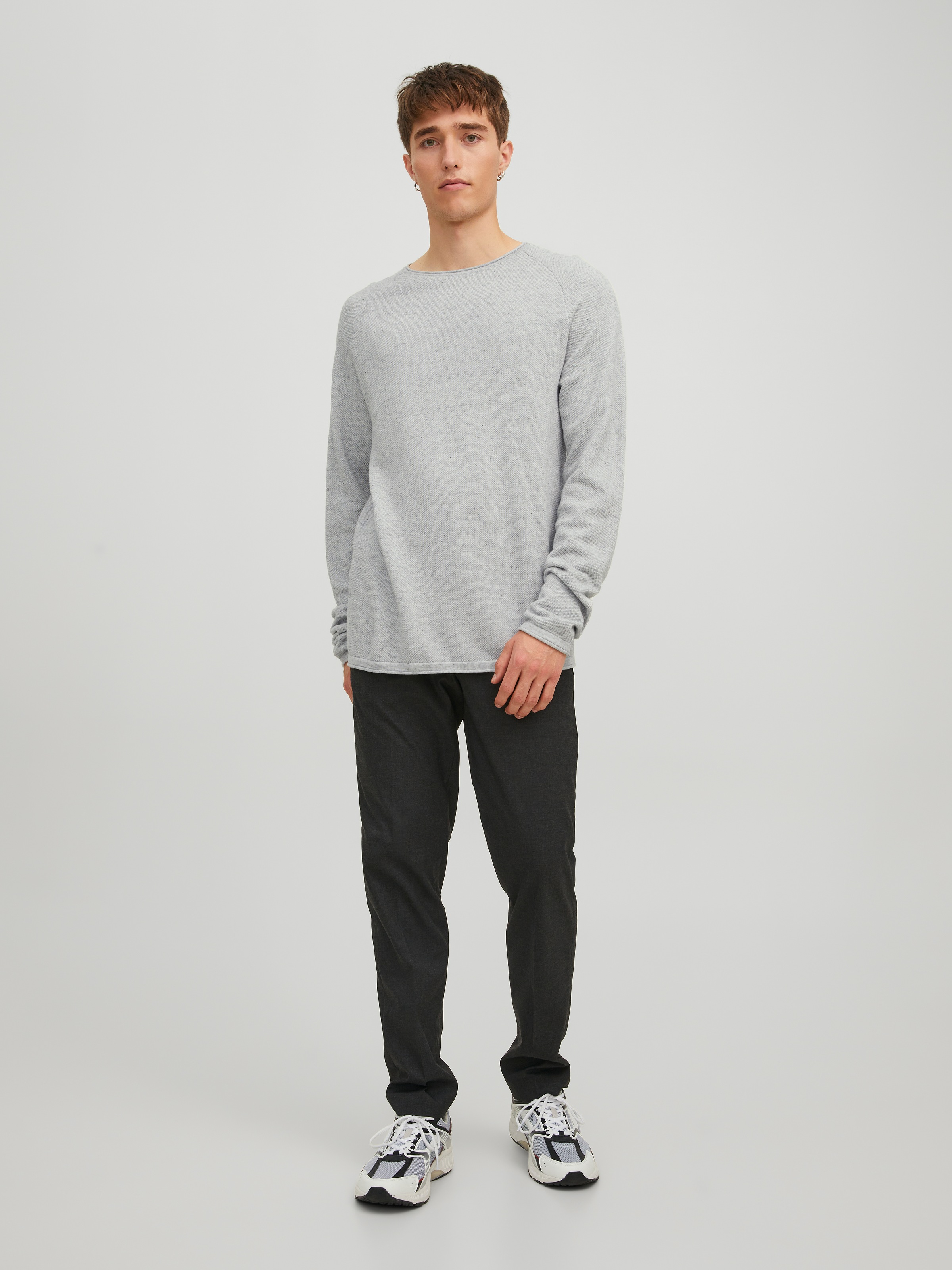 Jack & Jones Pull à col rond »JJEHILL Einfarbiger Pullover mit angenehmem Tragegefühl« unifarben, modisch, schmal, Baumwolle, Rundhals
