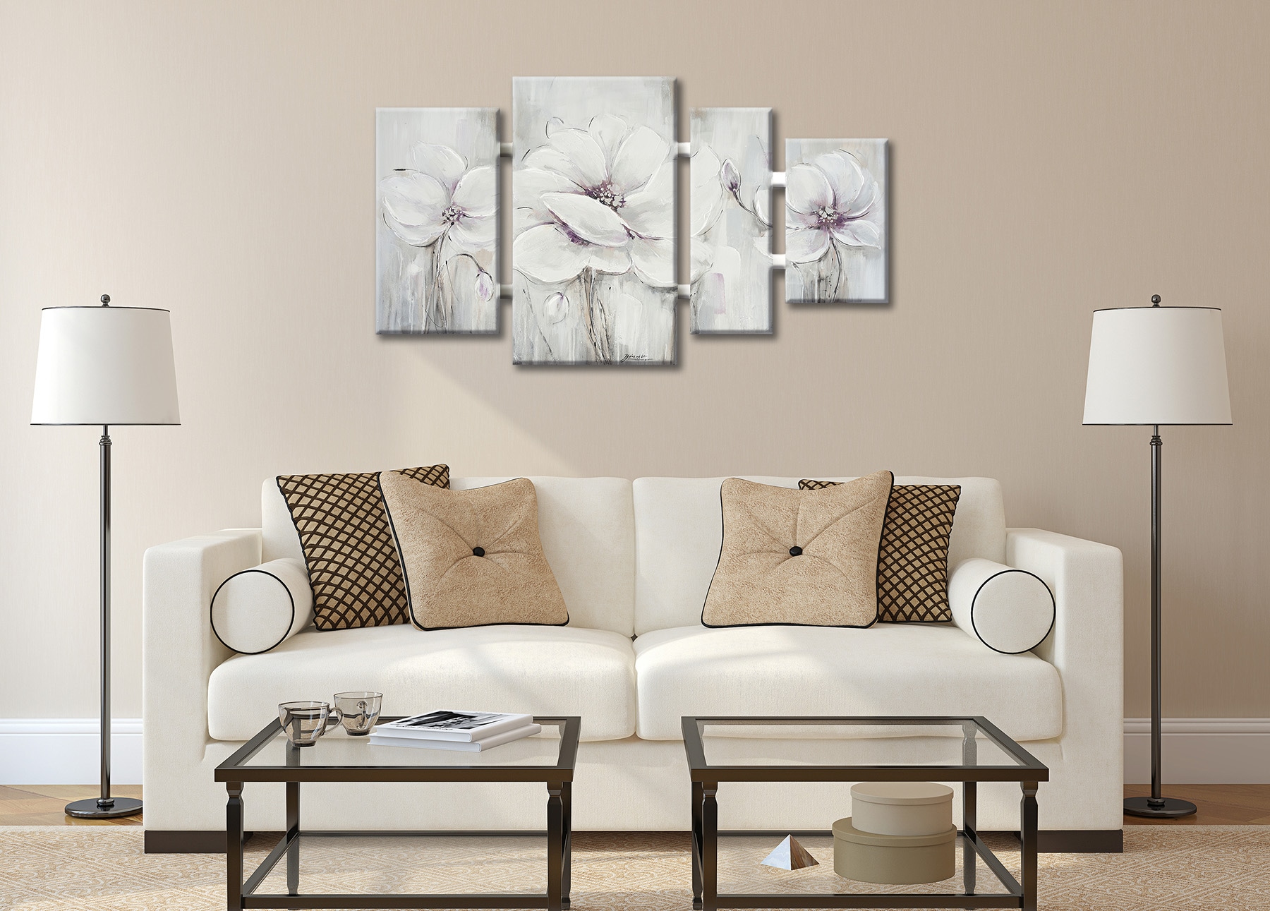 Bönninghoff Peinture à l'huile »handarbeit 4-teilig BLUMEN 70x124 cm – Wandbild Deko modern« Fleurs | Images de fleurs 1 cuis tlg. fait à la main, chaque image est unique