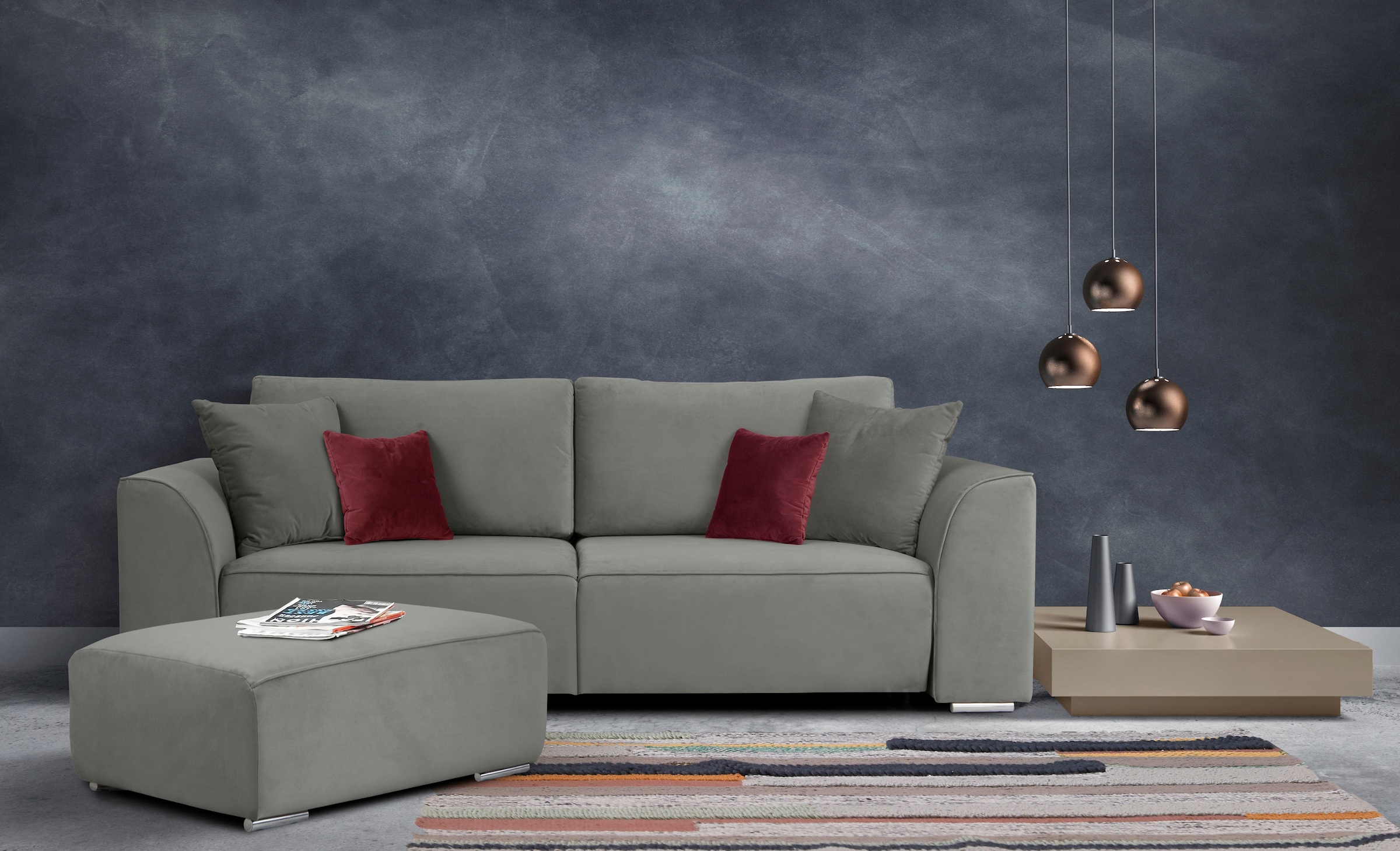 GOODproduct 3-Sitzer »BEATRICE, B: 250 cm - wahlweise mit Bettfunktion« u. Bettkasten, incl. 2 Zierkissen