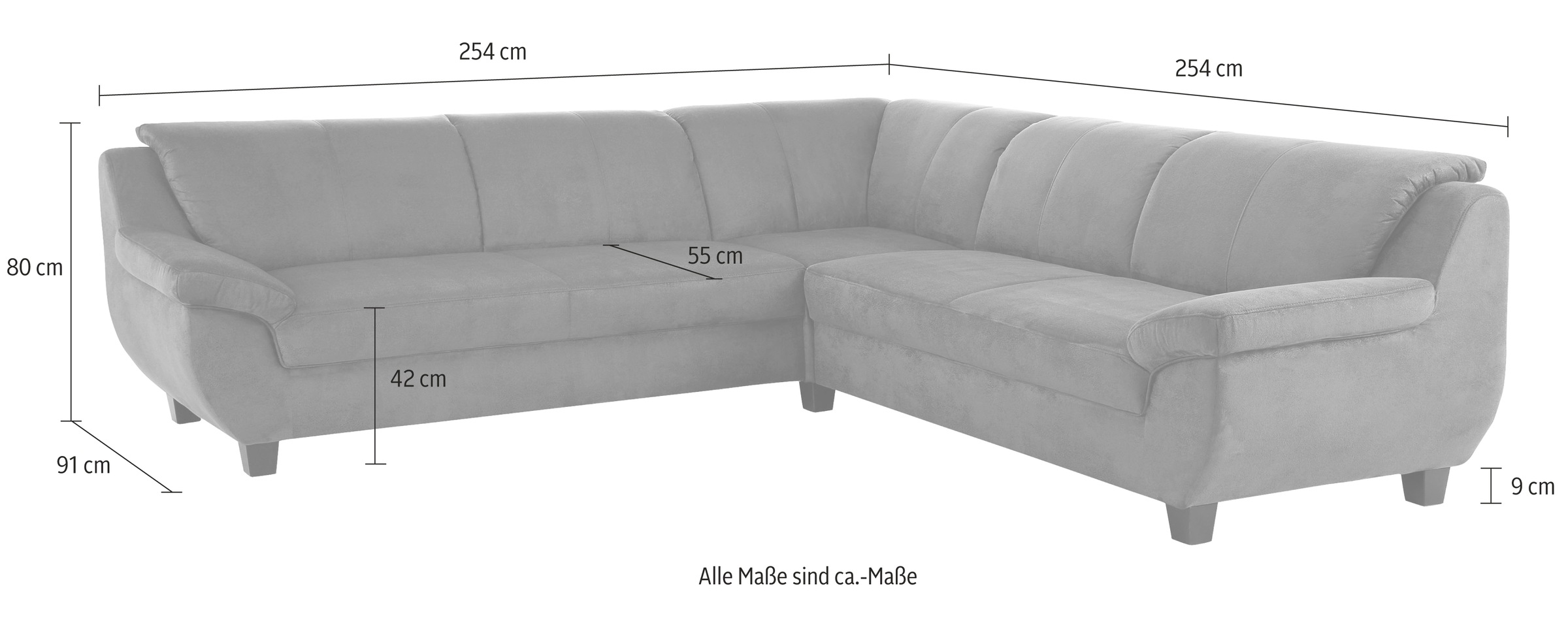 Home affaire Ecksofa »Yesterday L-Form, B/T: 254/91 cm, belastbar bis 140kg/ Sitz« Microfaser, natur