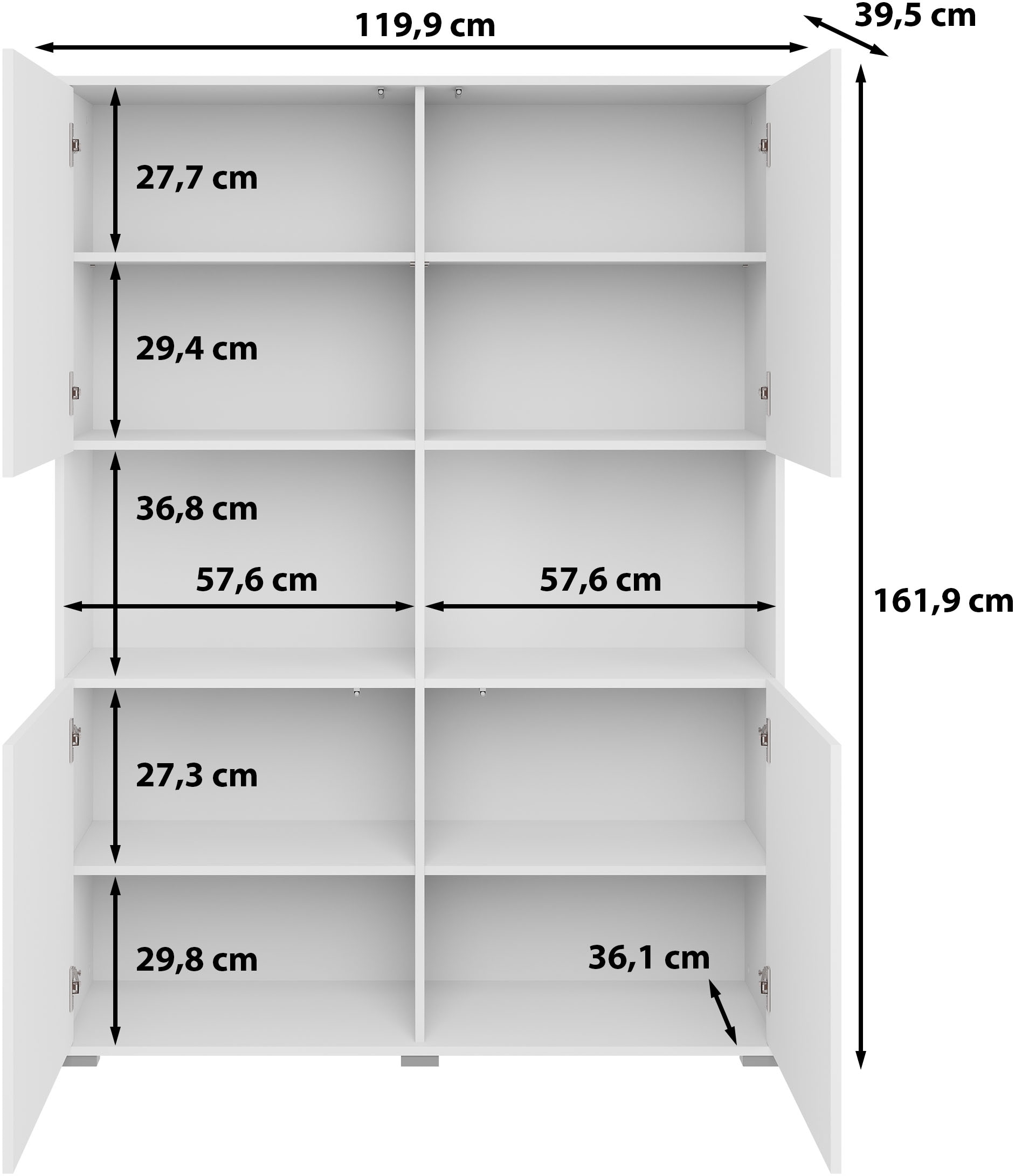 GOODproduct Buffet haut »Kenia Schrank, 120 cm breit, mit 4 Türen und 2 offenen Fächern« 1 cuis tlg. Design sans poignées avec push-to-open et étagères réglables