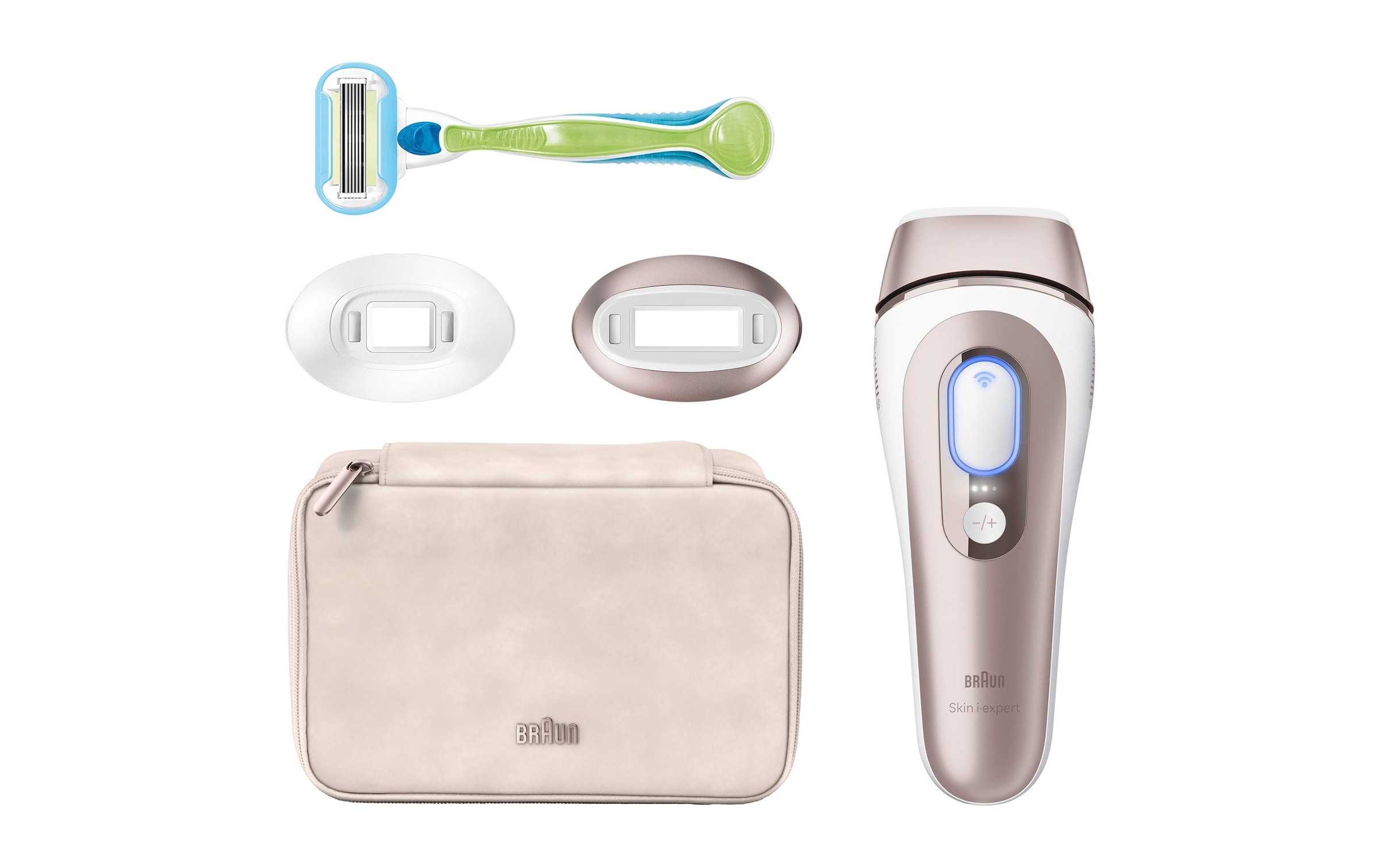Braun Épilateur IPL »Smart Skin i·expert PL7147« 2 Aufsätze für Gesicht & Körper, Venus Rasierer & Aufbewahrungstasche