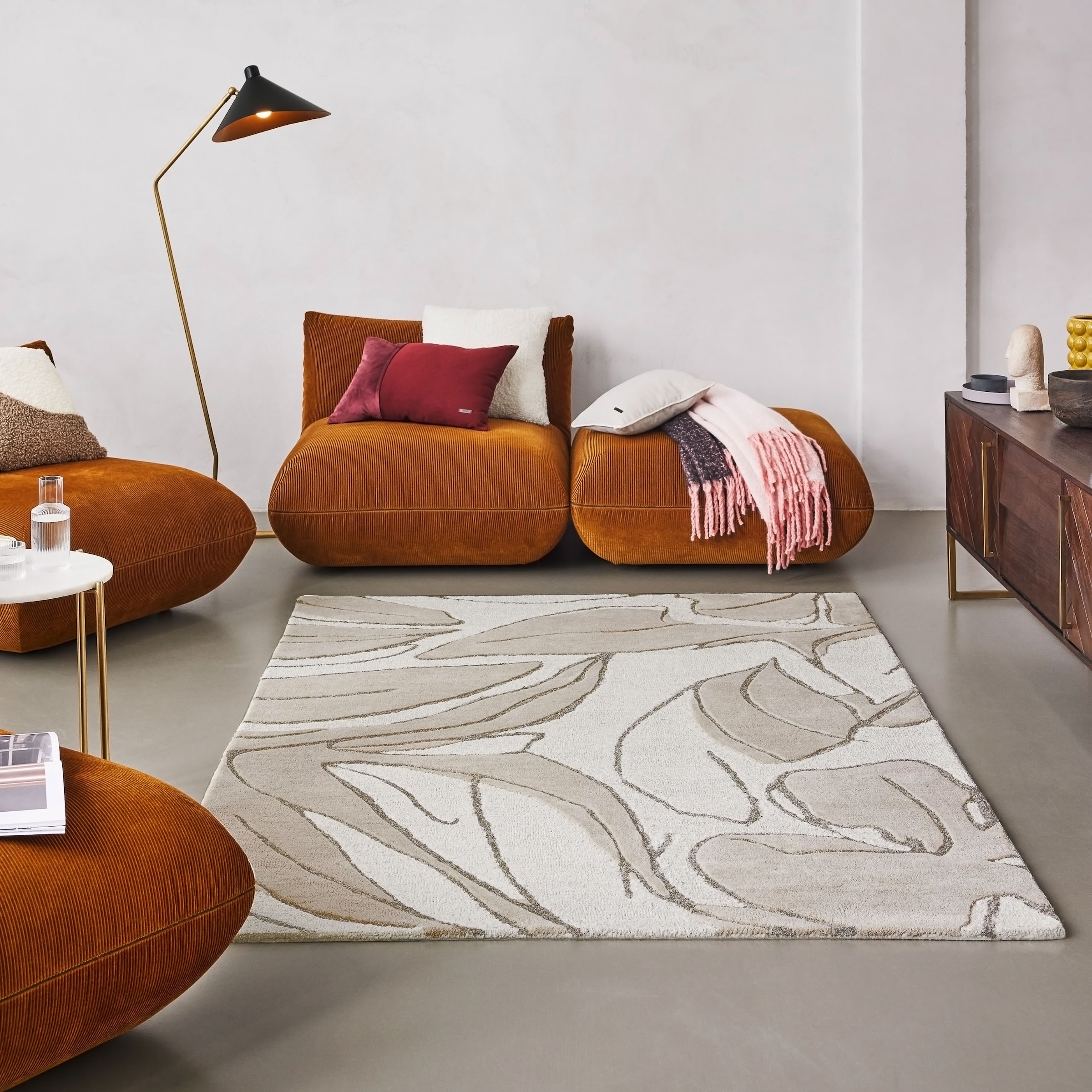 Wecon home Teppich »Tunia« rechteckig 10 mm Höhe handgefertigt, floral, pflegeleicht, Wolle, Wohnzimmer, Schlafzimmer