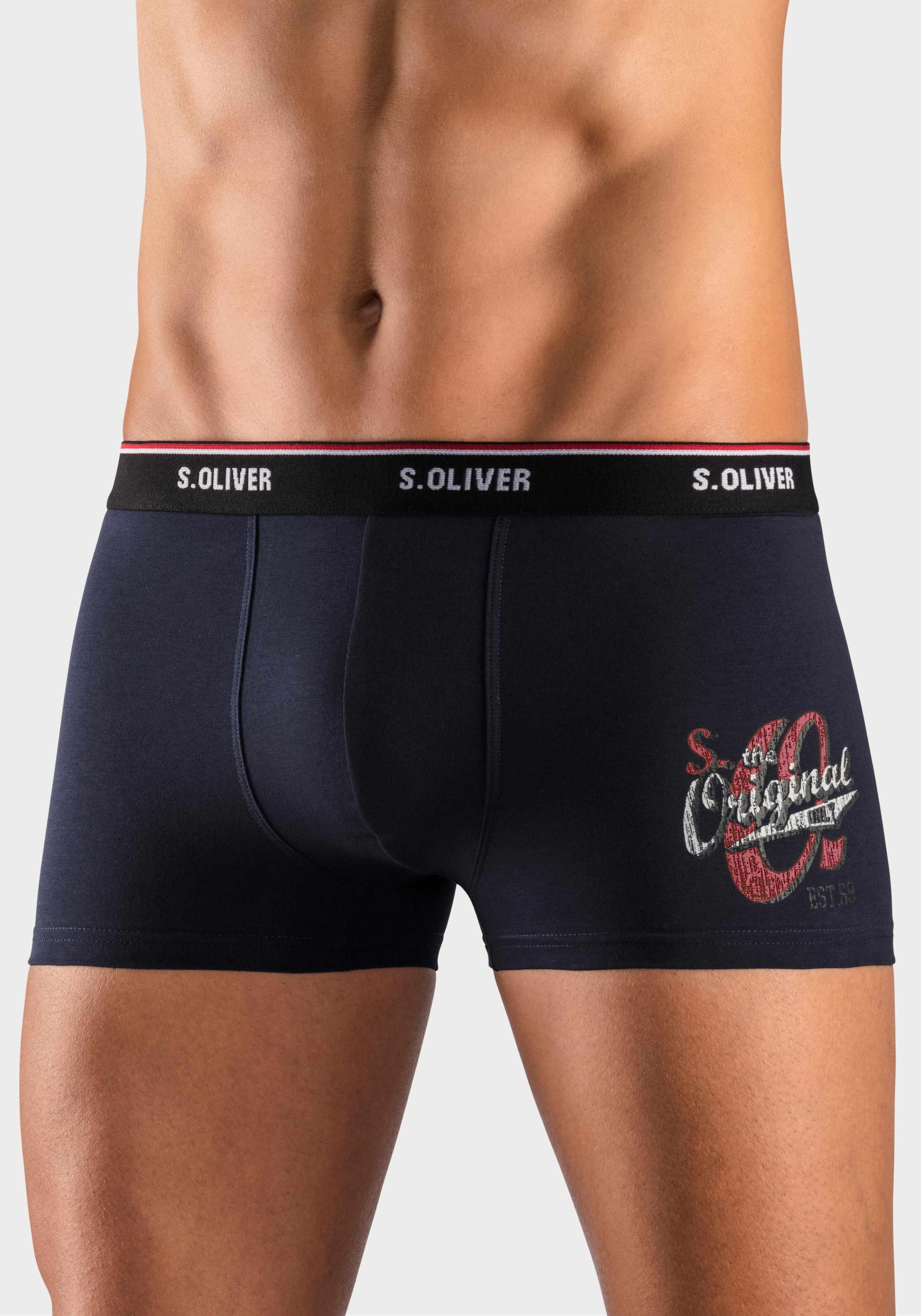 s.Oliver Boxer »Boxershorts für Herren« Packung, 3 Stk. mit Print auf dem Bein