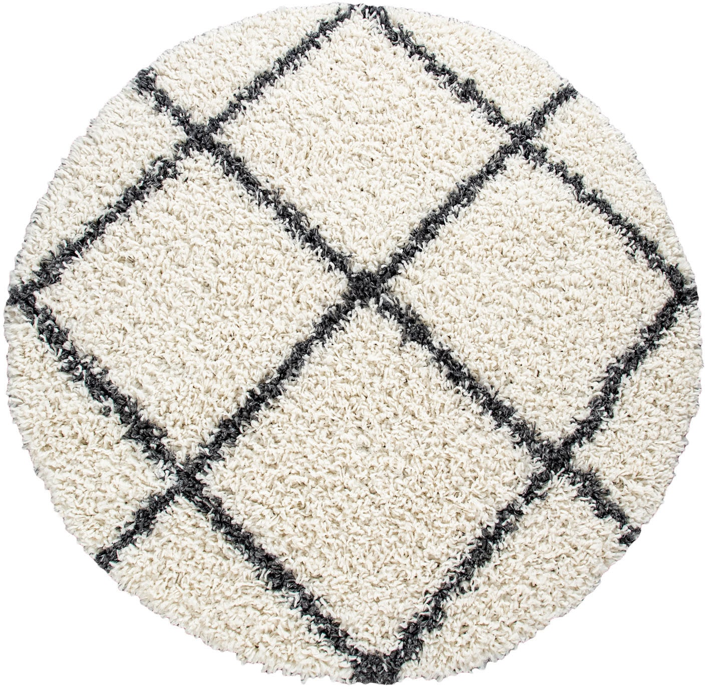 Paco Home Tapis à poils longs »Kalmar 441« Rond 40 mm Höhe Scandi Design, Rauten Muster, weich & kuschelig