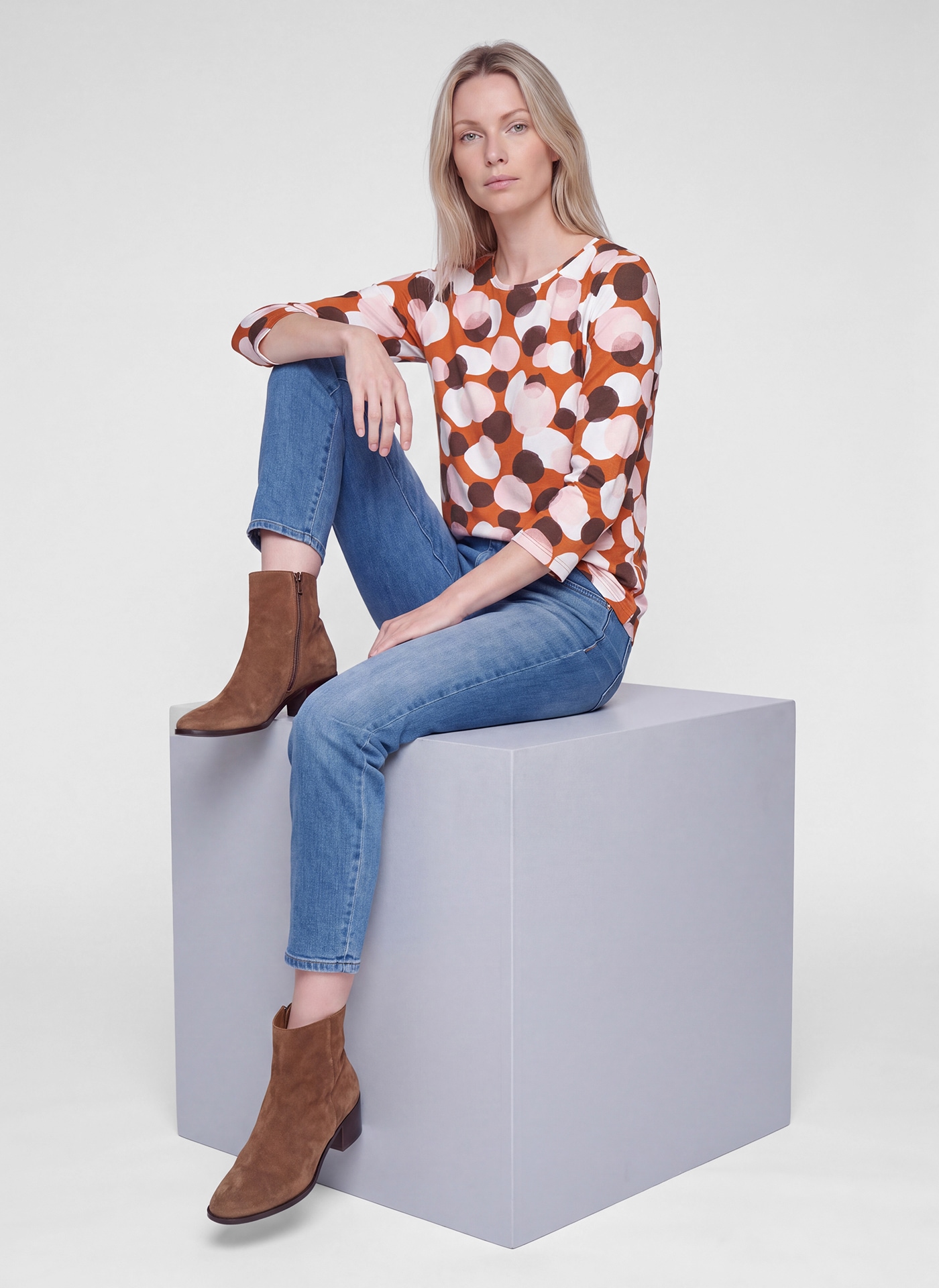 Rabe T-shirt à manches 3/4 mit Allover-Muster