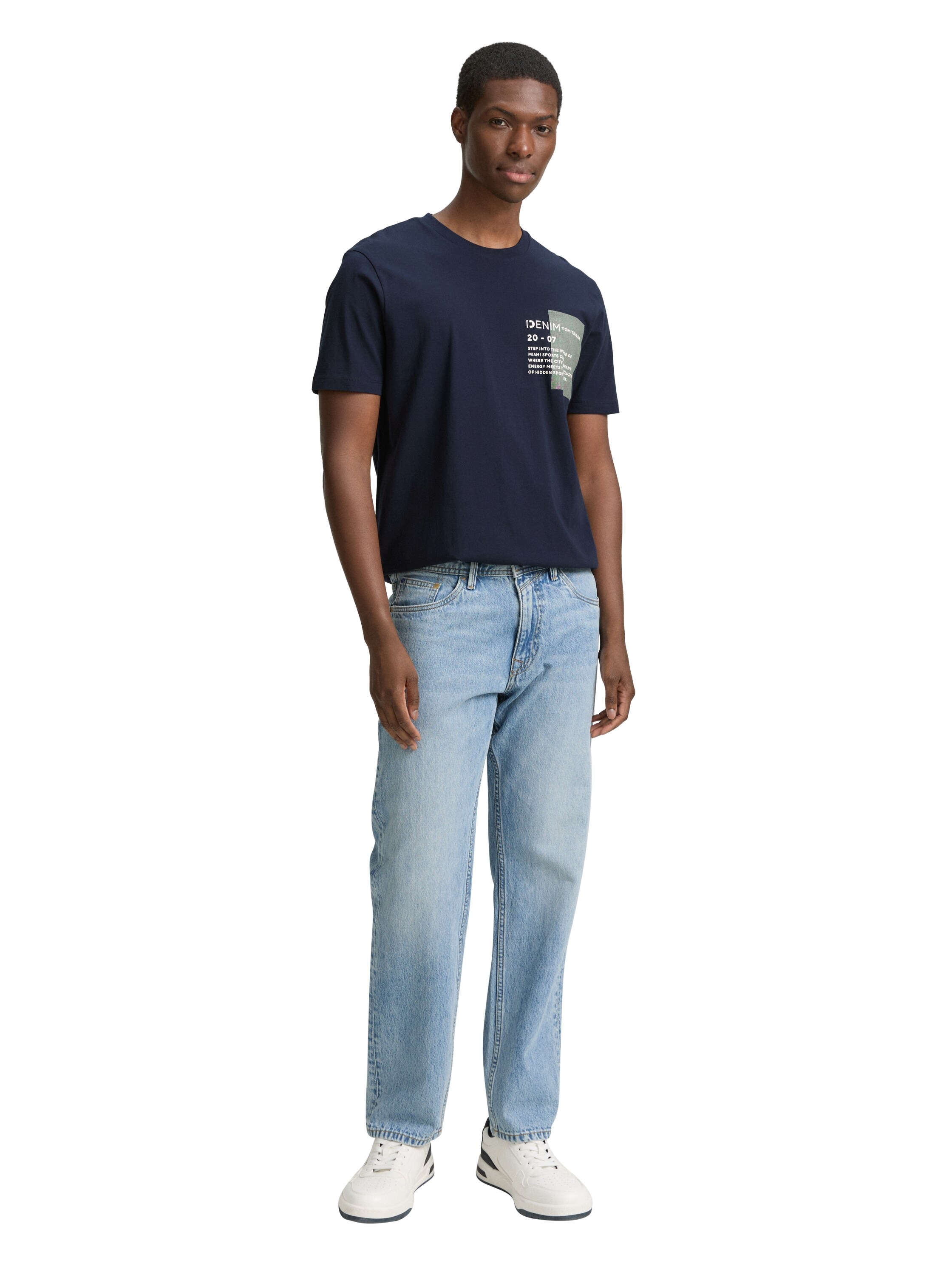 TOM TAILOR Denim Rundhalsshirt mit verschiedenen Logo Prints
