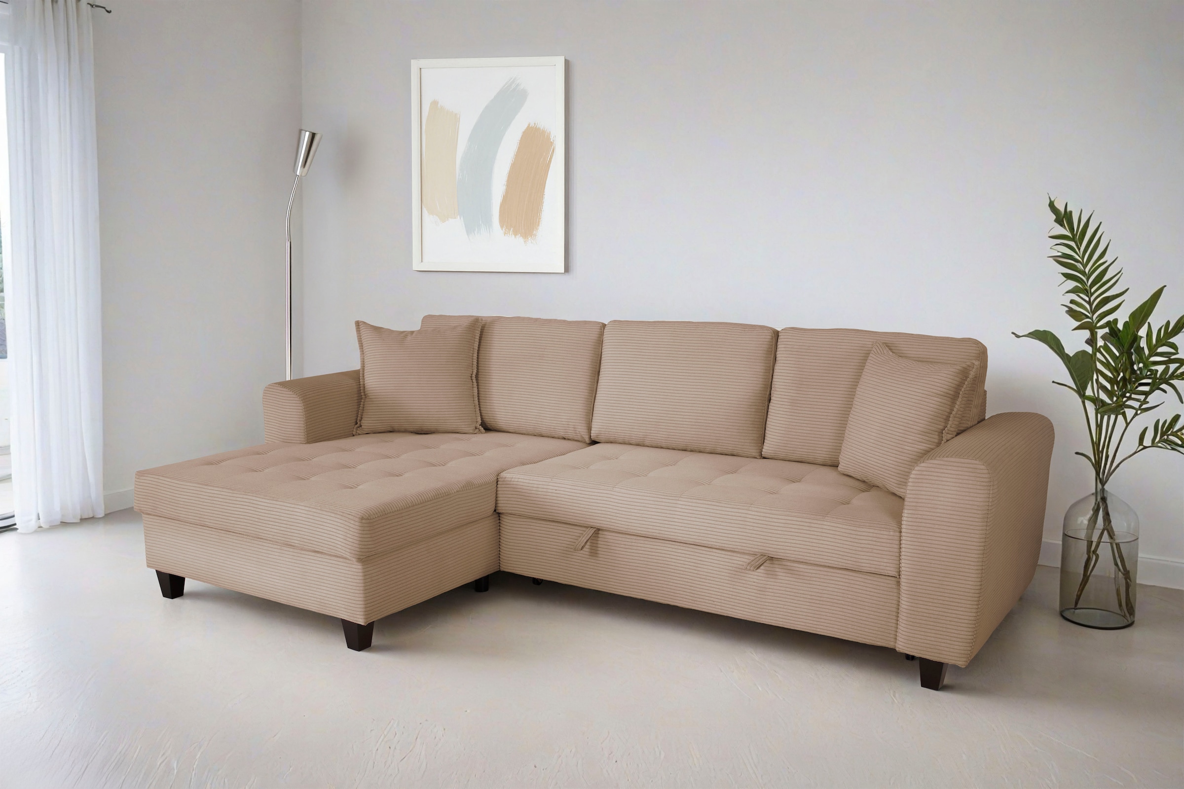 Trends by HG Canapé d'angle »Moritz L-Form, B: 265 cm« mit Bettfunktion, Bettkasten & Zierkissen