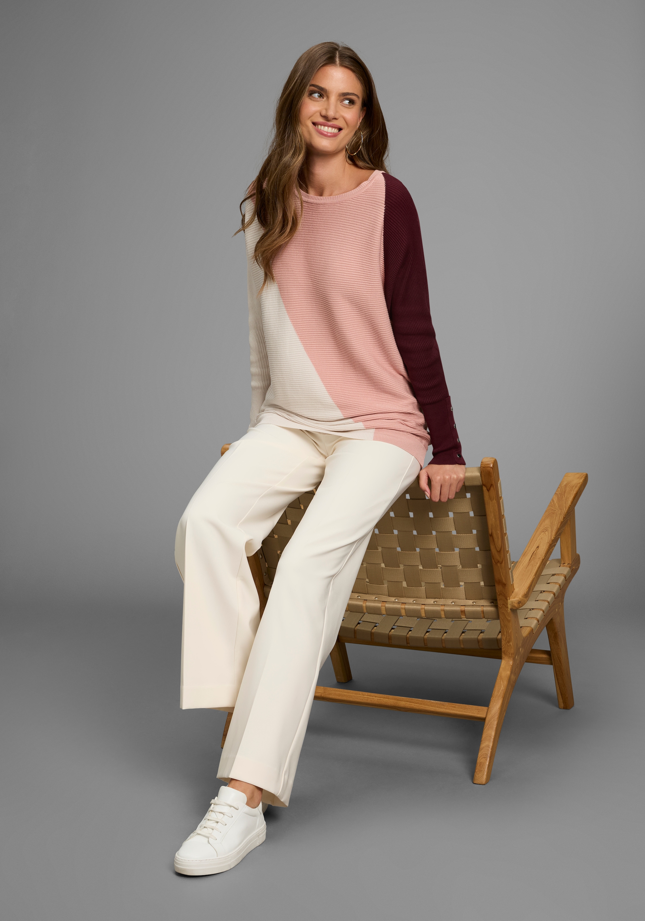 Laura Scott Fledermauspullover Übergangspullover mit breiten Streifen und Knopfdetails