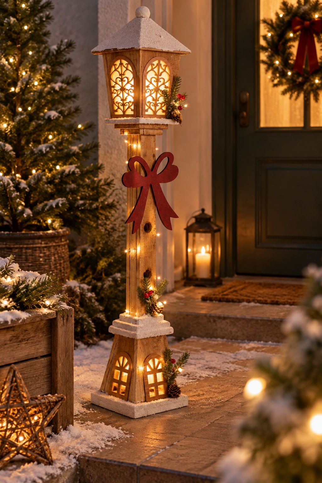 Myflair Möbel & Accessoires LED Laterne »Holzlaterne, 80 cm hoch« Warmweiss mit  intergrierter LED-Lichterkette