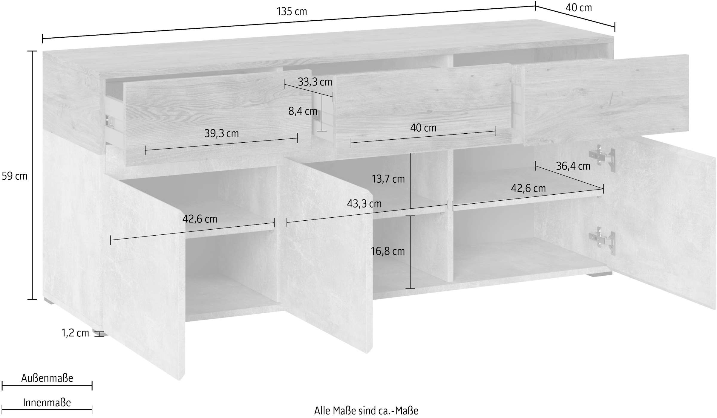 INOSIGN Lowboard »Rimini« Breite 135 cm