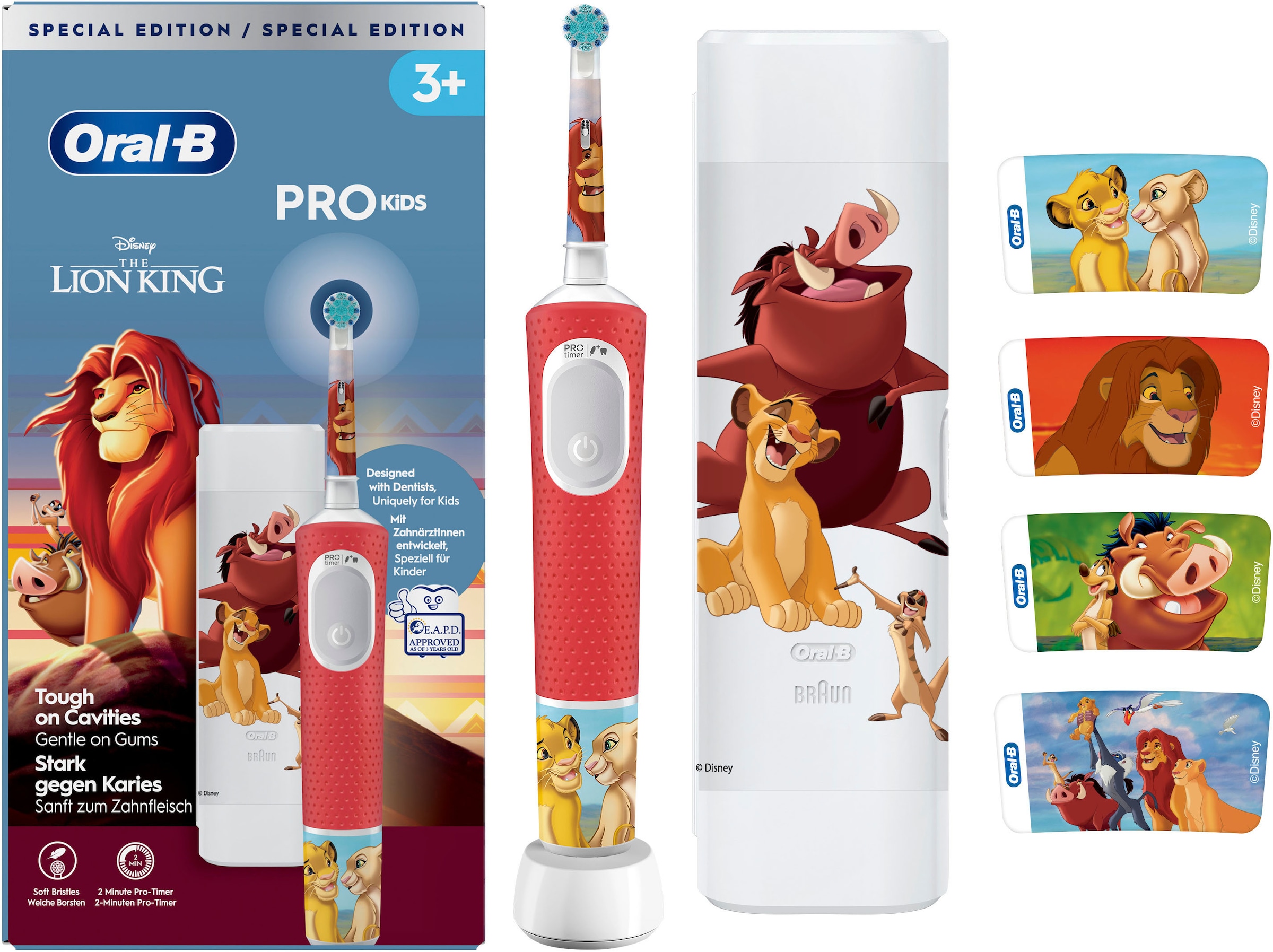 Oral-B Brosse à dents électrique pour enfants »Pro Kids König der Löwen« 1 cuis Aufsteckbürsten inklusive Sensitiv+ Modus für Zahnpflege, extra weiche Borsten