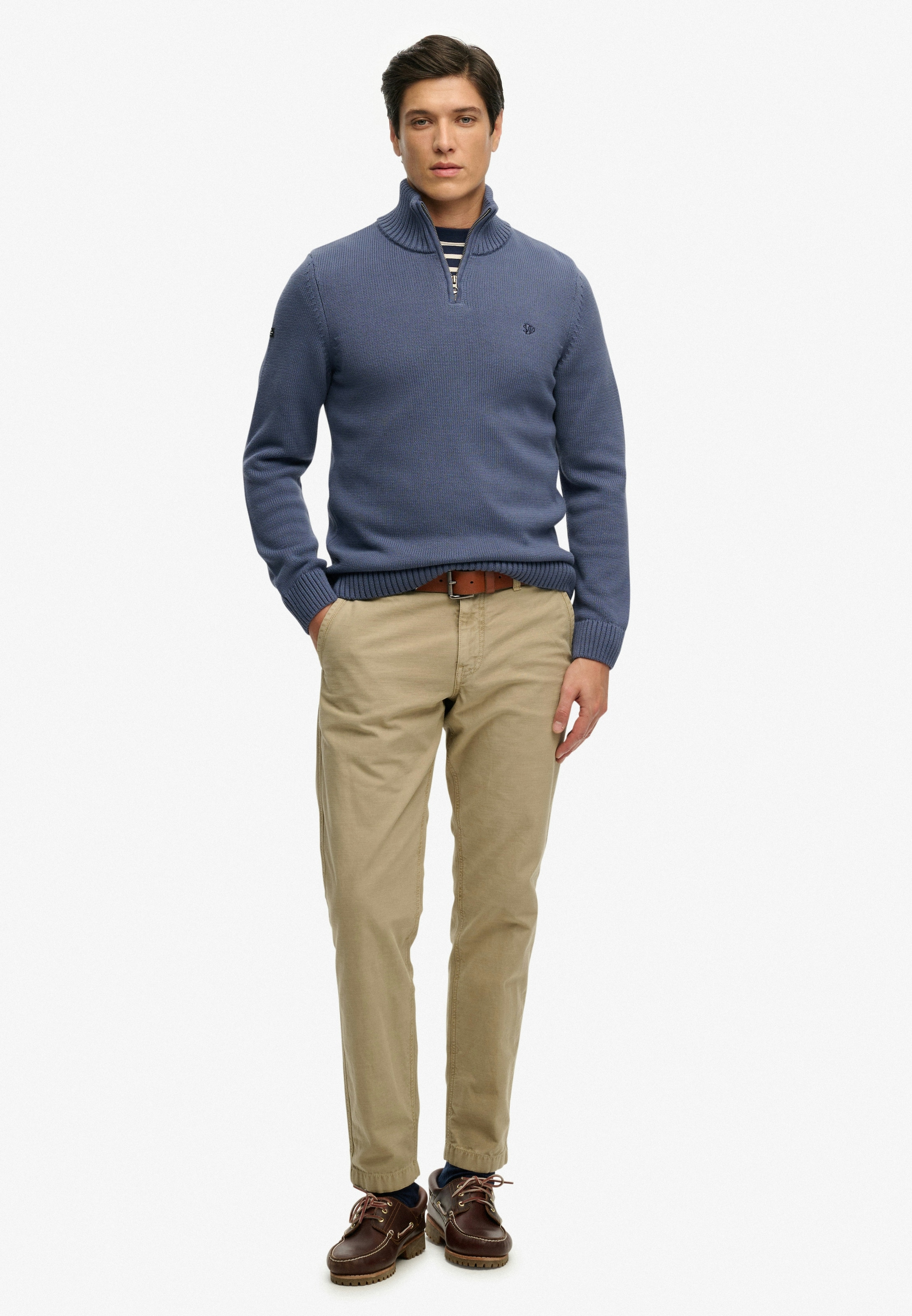 Superdry Pull en tricot »COTTON KNIT HENLEY« en coton, coupe slim, col montant, longueur hanches, facile d'entretien