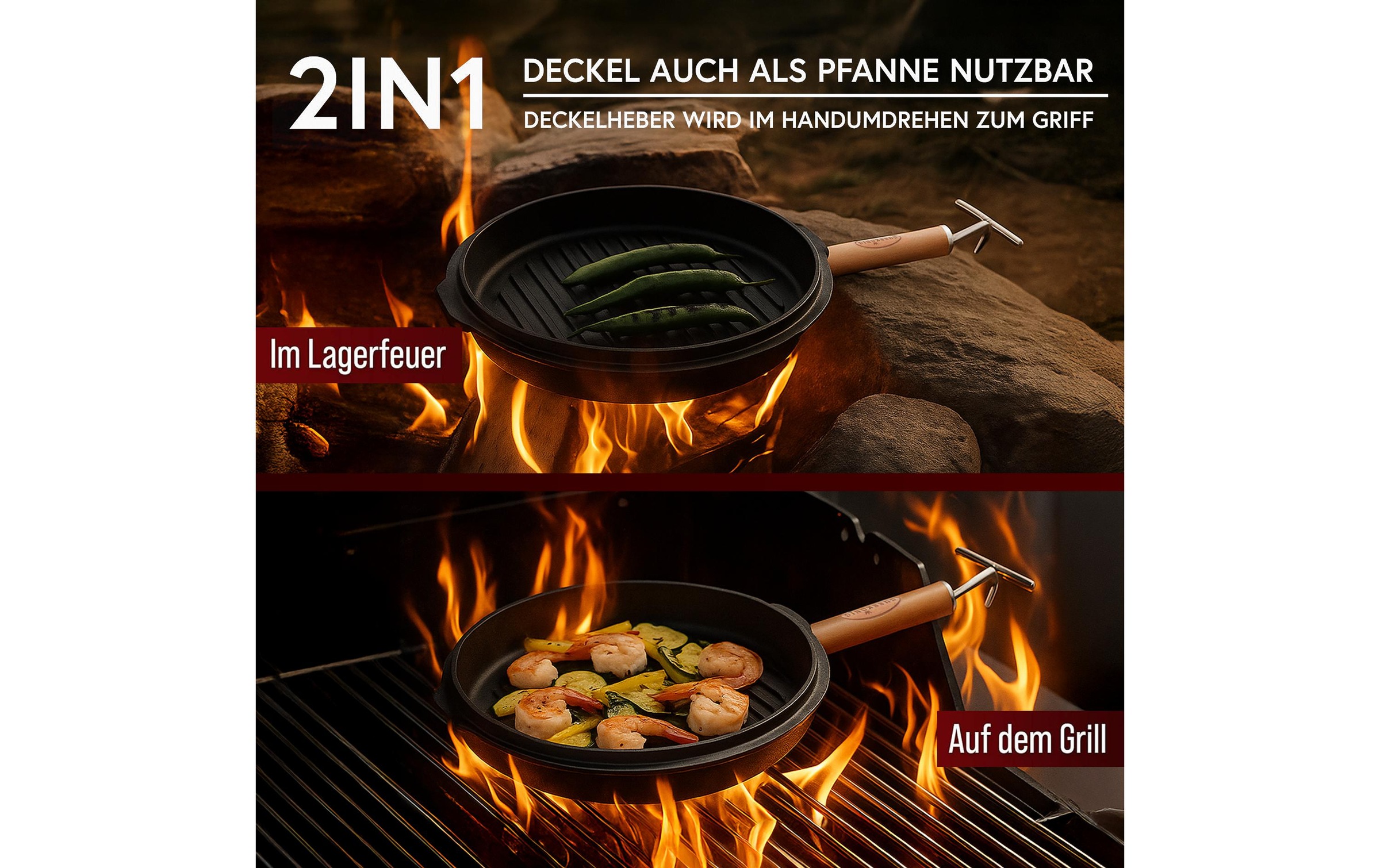   Grilltopf »Gusskoenig Dutch Oven Set 4,5 l mit Deckelheber, Bürste« Gusseisen Set mit 2in1 Deckelheber und Reinigungsbürste