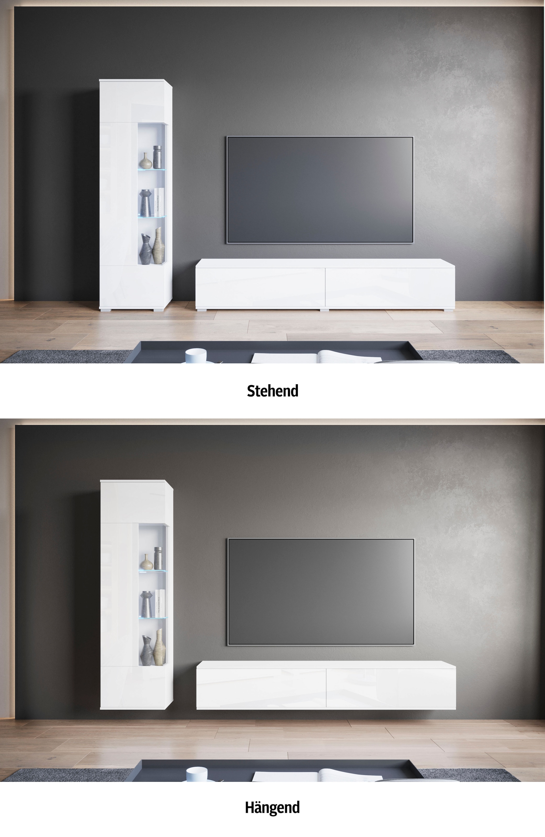 GOODproduct Wohnwand »Kenia, Vitrine Türanschlag links/rechts wechselbar« Komplett-Set, 2 Stk. tlg.