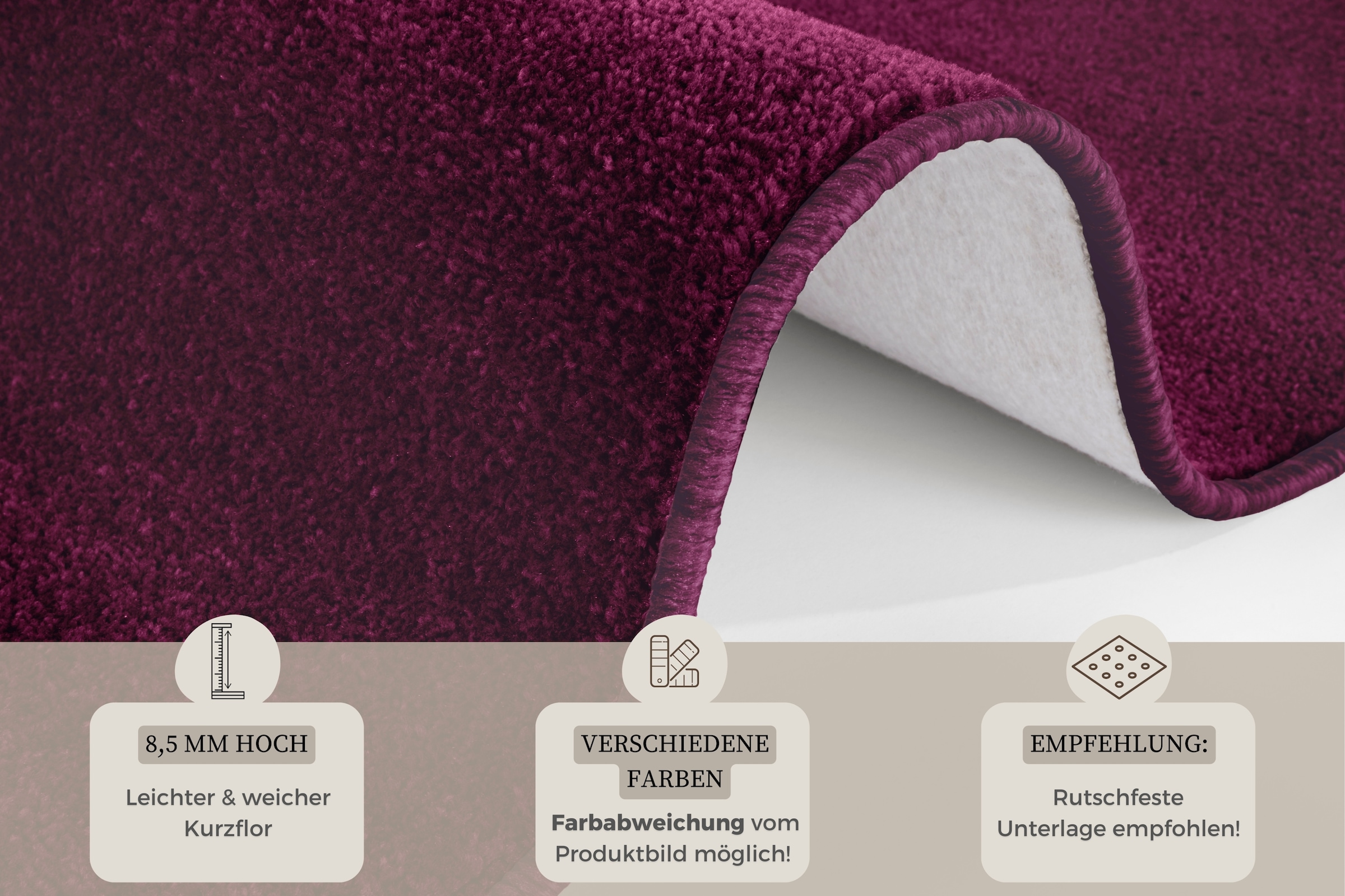 HANSE Home Bordure de lit »Shashi« Höhe 8 mm 3 cuis tlg. Kurzflor, Unifarben, Teppich, Bettläufer, Bettvorleger, Teppichläufer