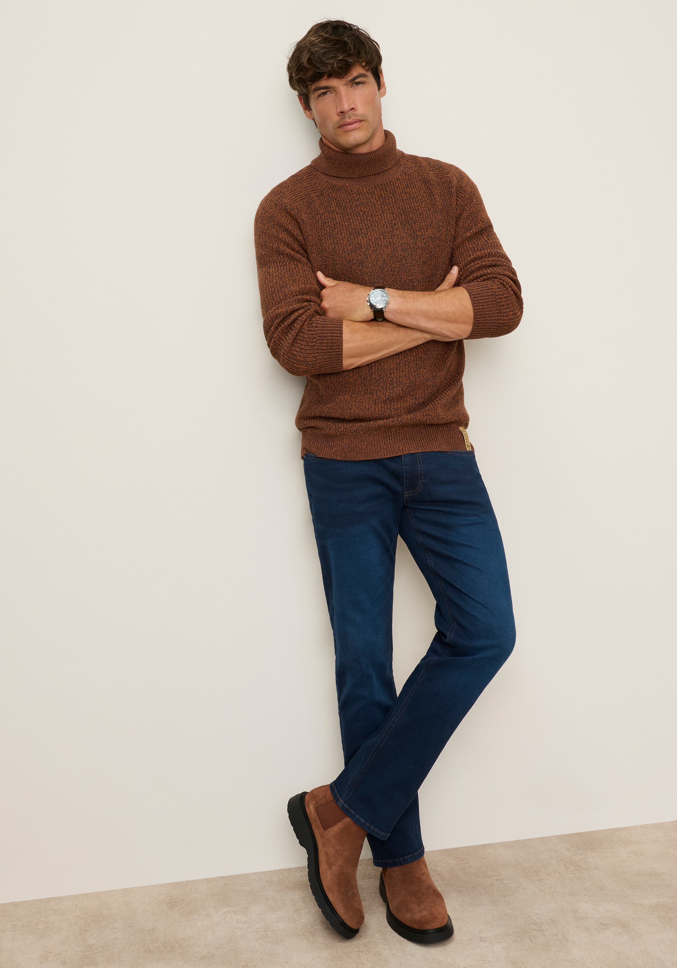 Man's World Rollkragenpullover »Neue Kollektion! Melange?Effektgarn mit farbigen Akzenten« Langarm mit Raglanärmel, aus Baumwolle, mit Rollkragen