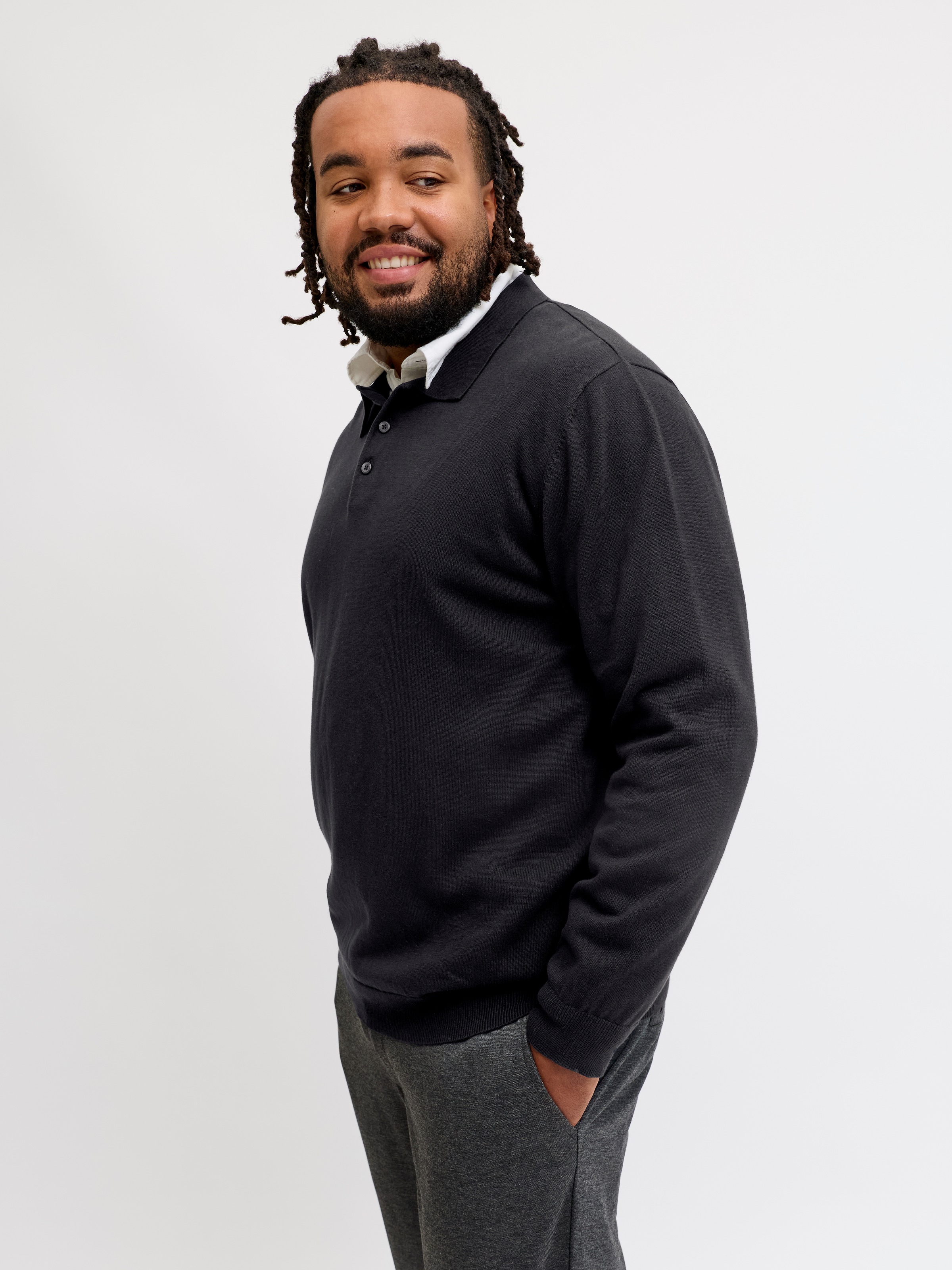 Jack & Jones PlusSize Pull à col polo »JJEBASIC KNIT LS POLO SN PLS« coton, coupe régulière
