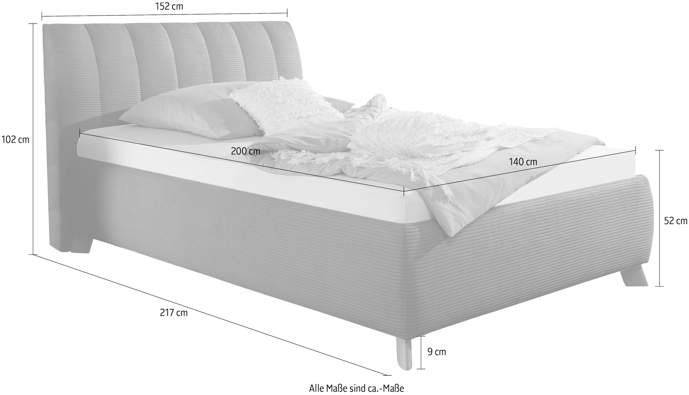 Maintal Polsterbett »Hügeldorf« inklusive Bettkasten, in H2, H3 & H4 erhältlich, aus Cord-Bezug