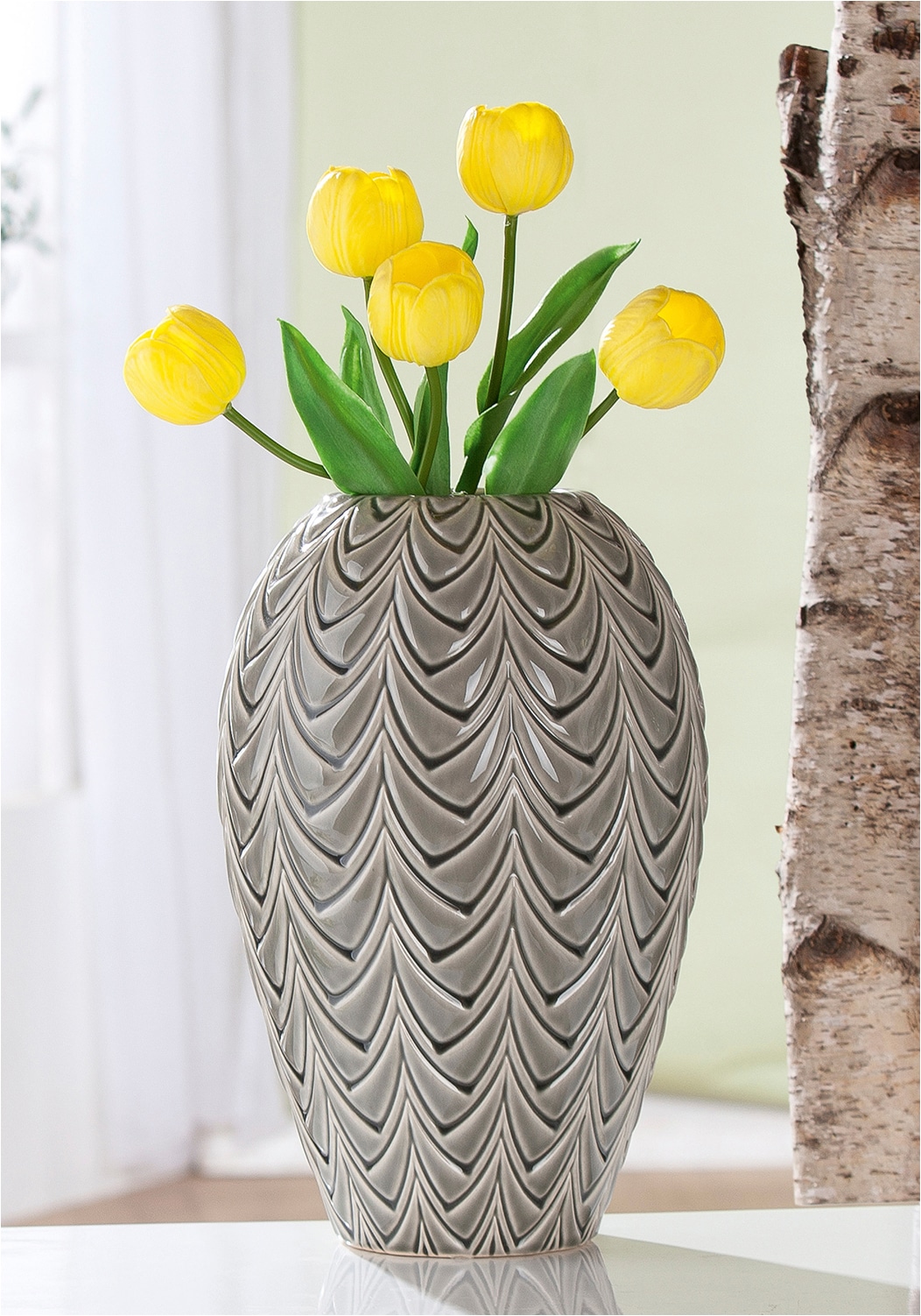 GILDE Vase de table »Vase bauchig Lamello grün H. 31 cm« Vase, Lamello, vase structurée, décoratif, de haute qualité, décoration de table