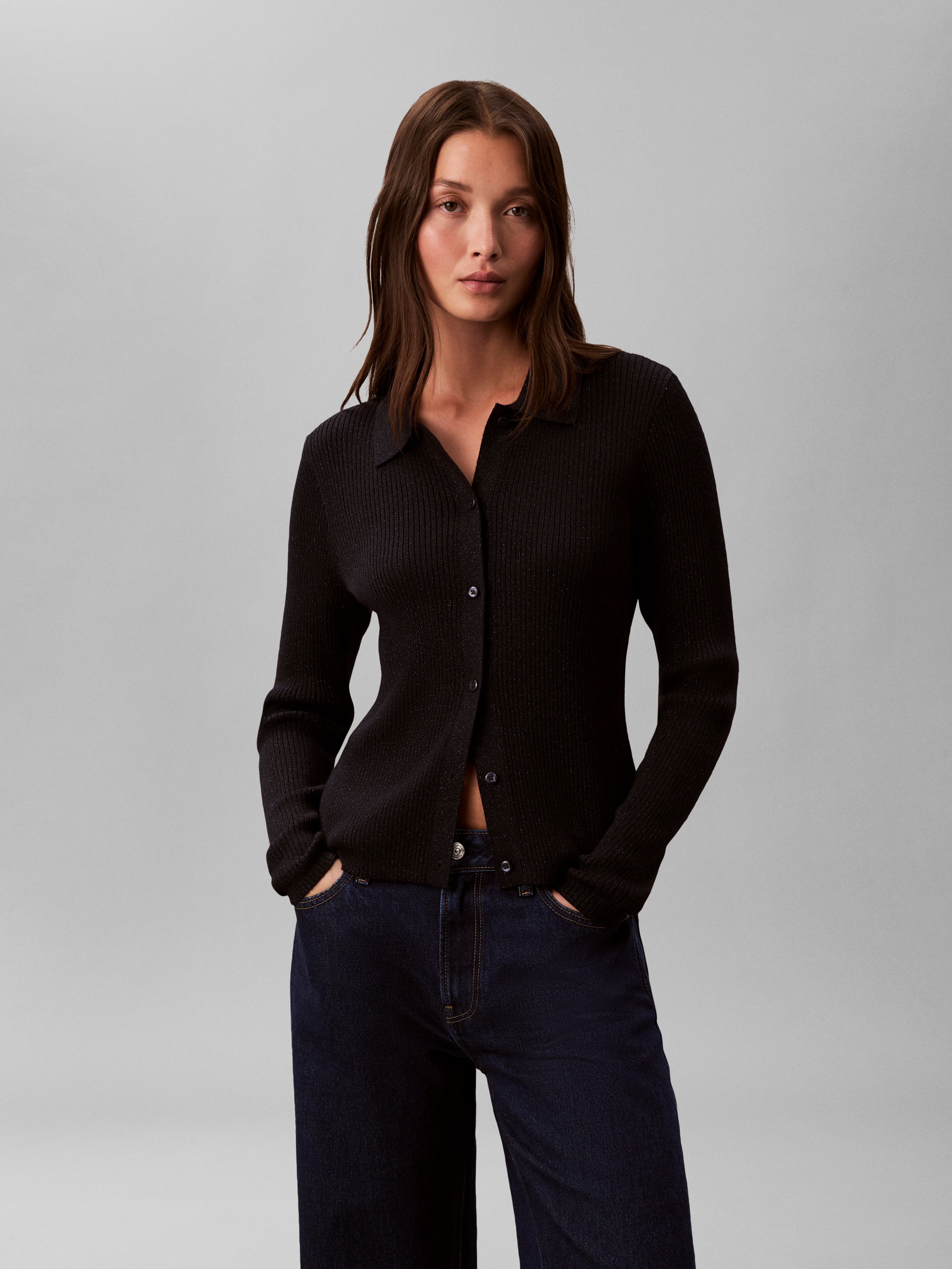 Calvin Klein Jeans Strickjacke Regular fit mit Glitzer und Rundhalsausschnitt