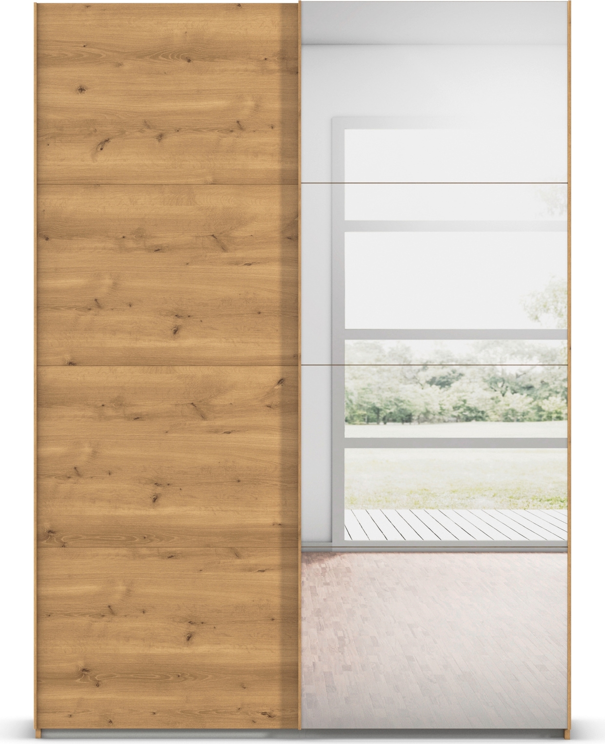 rauch Schwebetürenschrank »Kleiderschrank Schrank Garderobe Schlafzimmerschrank EVELYN« in elegantem Stil mit Spiegel 5 Breiten viel Stauraum MADE IN GERMANY