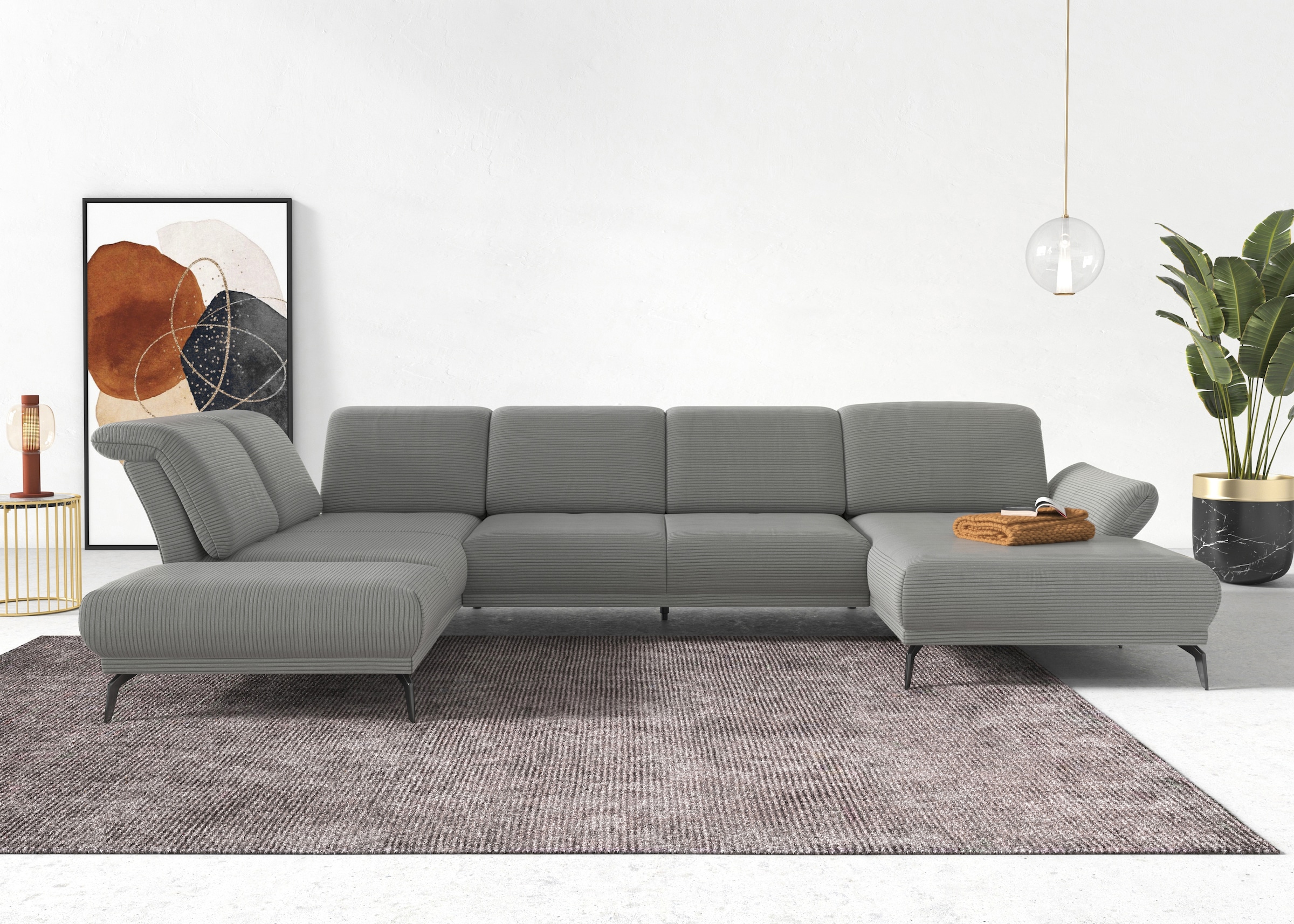 sit&more Wohnlandschaft »Coco U-Form« Sitztiefen-, Arm- und Kopfteilverstellung, Cord-Bezug, Fusshöhe 15 cm