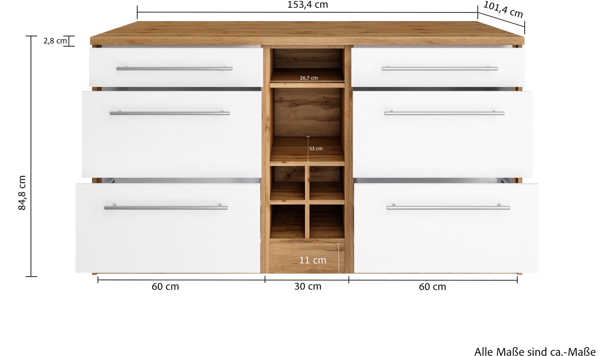 KOCHSTATION Ilot de cuisine »KS-Wien« largeur 153 cm, façades MDF, casier à bouteilles