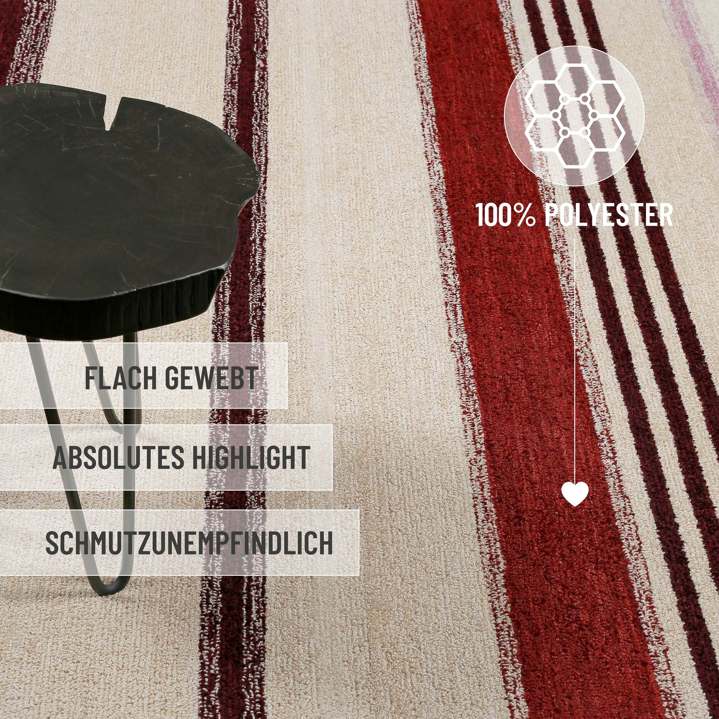 Wecon home Tapis »Petrol« Rectangulaire 7 mm Höhe handgefertigt, pflegeleicht, gestreift, Wohnzimmer, Schlafzimmer