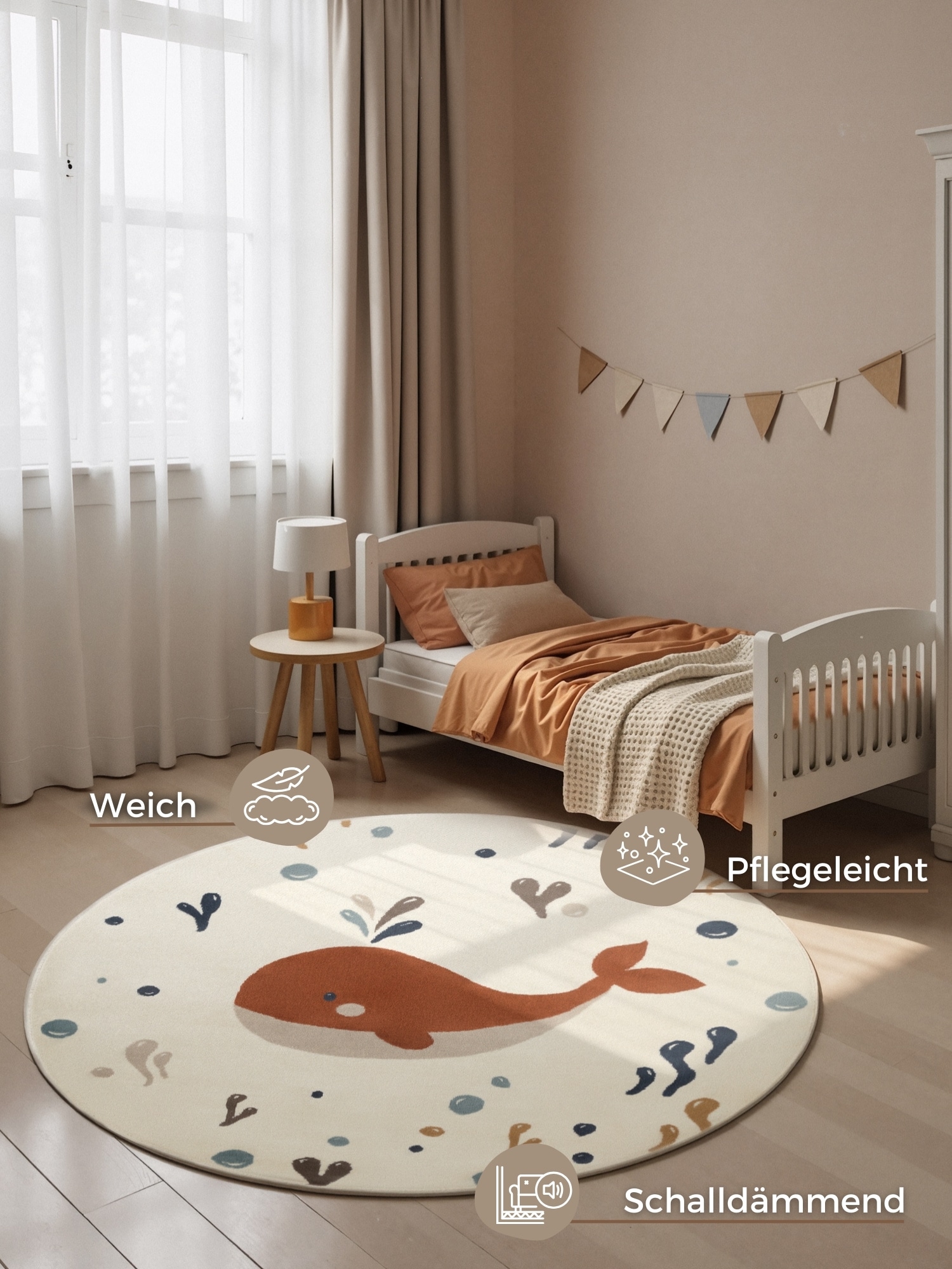 HANSE Home Tapis pour enfants »Moby« Rond 10 mm Höhe Pflegeleicht, Weich, Kinderzimmer, Spielteppich, Spielunterlage