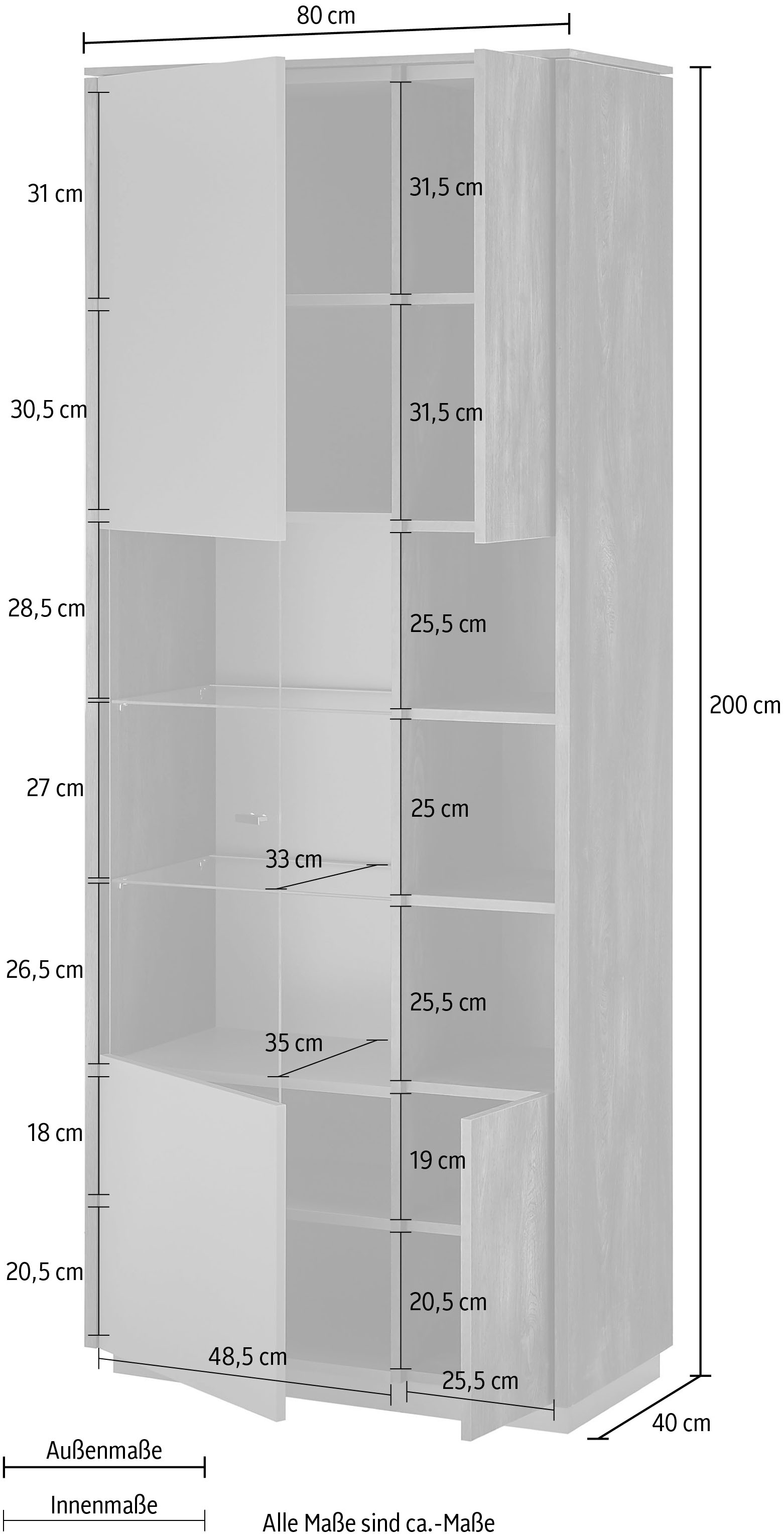 Home affaire Vitrine »LARGO« Soft-Close-Funktion, Höhe ca. 200 cm