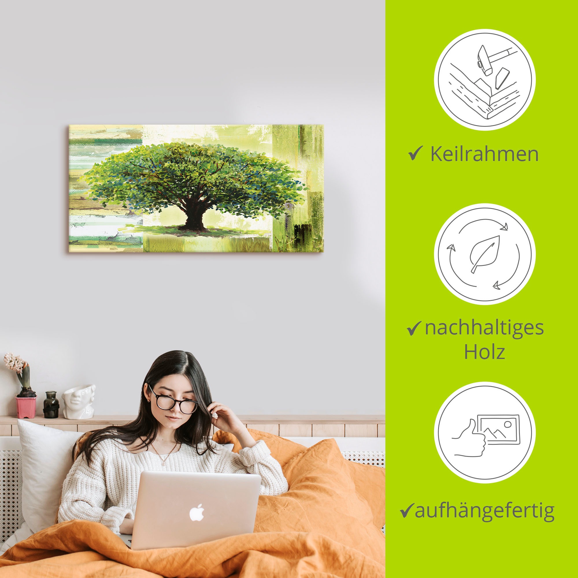 Artland Leinwandbild »Frühlingsbaum auf abstraktem Hintergrund« Bäume 1 Stk. tlg. auf Holzrahmen gespannt