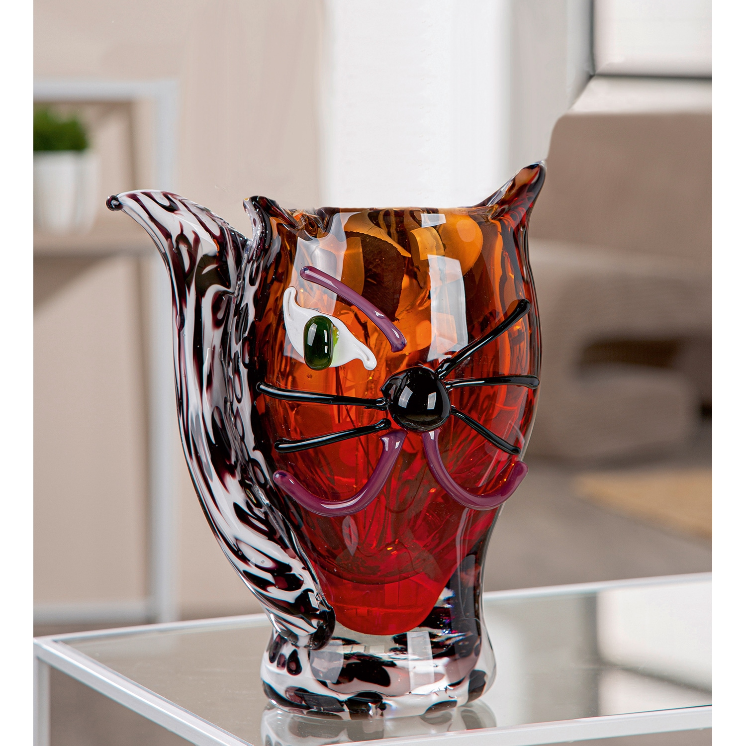 GILDE Vase de table »Gesichtsvase Katze Cat braun H. 27 cm«