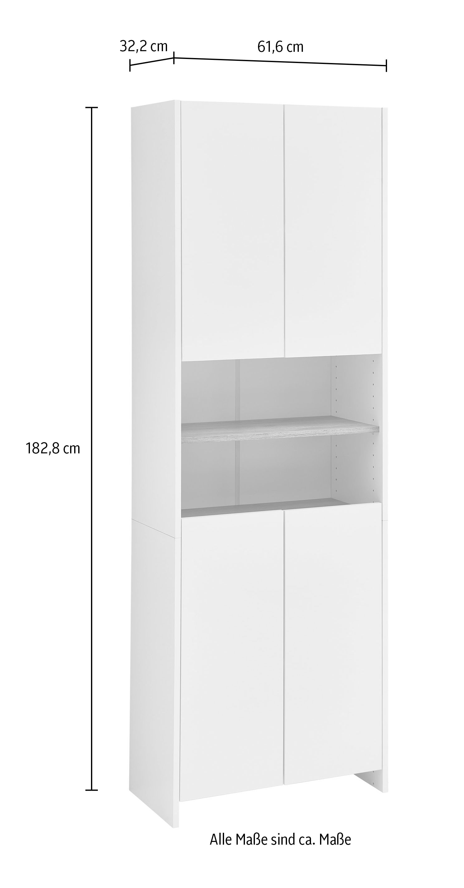 Saphir Armoire haute »Quickset 100, Badschrank 61,6 cm breit, 4 Türen« 2 étagères, 2 compartiments ouverts, armoire haute de salle de bain, joint d'accentuation