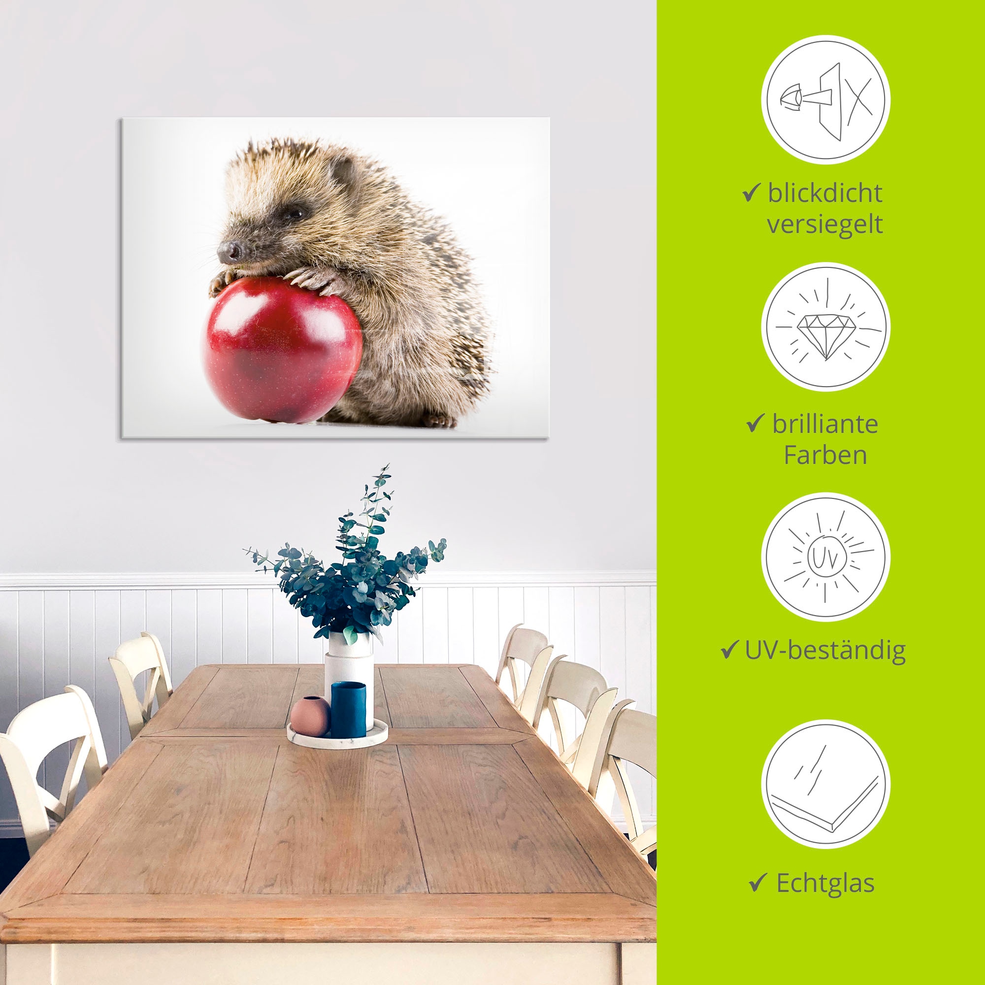 Artland Glasbild »Glücklicher Igel« Wildtiere 1 Stk. tlg. in verschiedenen Grössen