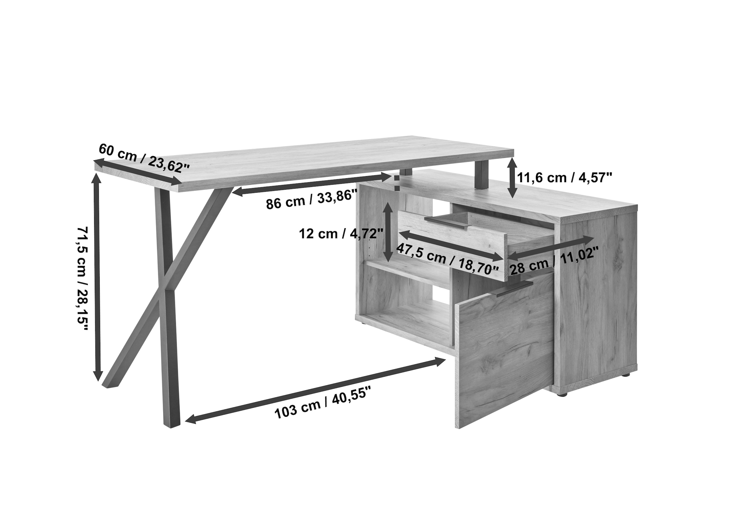Jahnke Schreibtisch »X-TRA C 145 E« 1 Stk. tlg. Eckschreibtisch, wechselseitig montierbar, X-Gestell