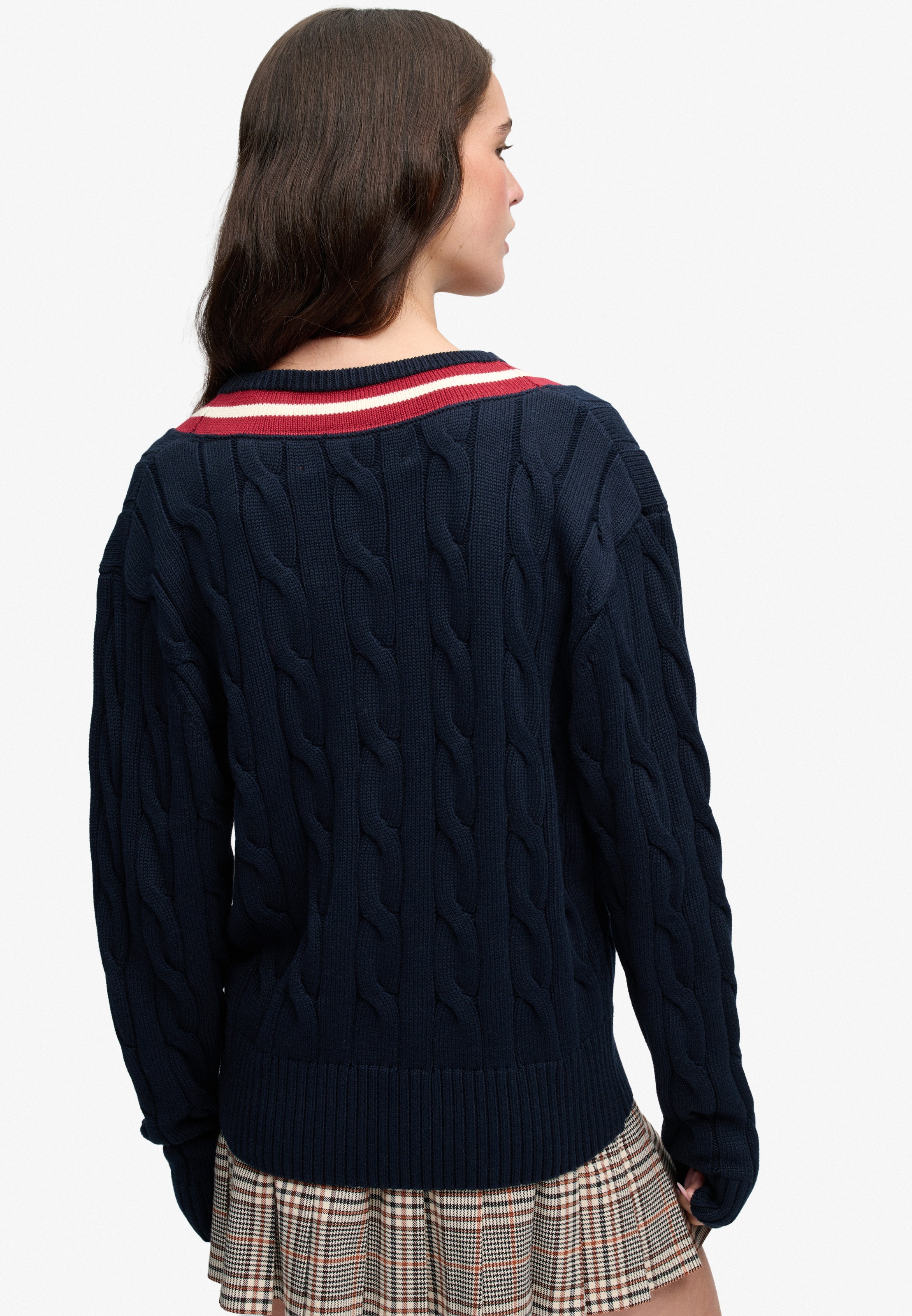 Superdry V-Ausschnitt-Pullover »CLASSIC CABLE CRICKET KNIT« Baumwolle, loose fit