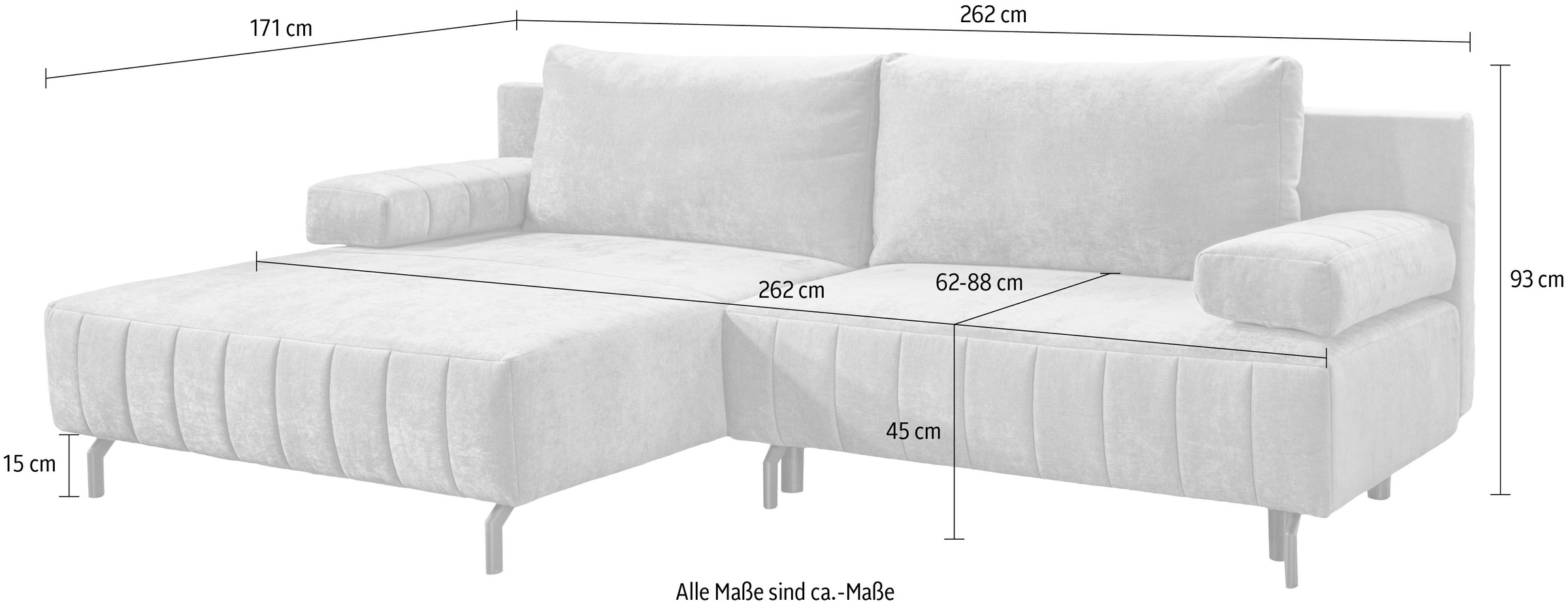 exxpo - sofa fashion Canapé d'angle inkl. Bettfunktion und Bettkasten, 15cm bodenfrei, Breite 262cm