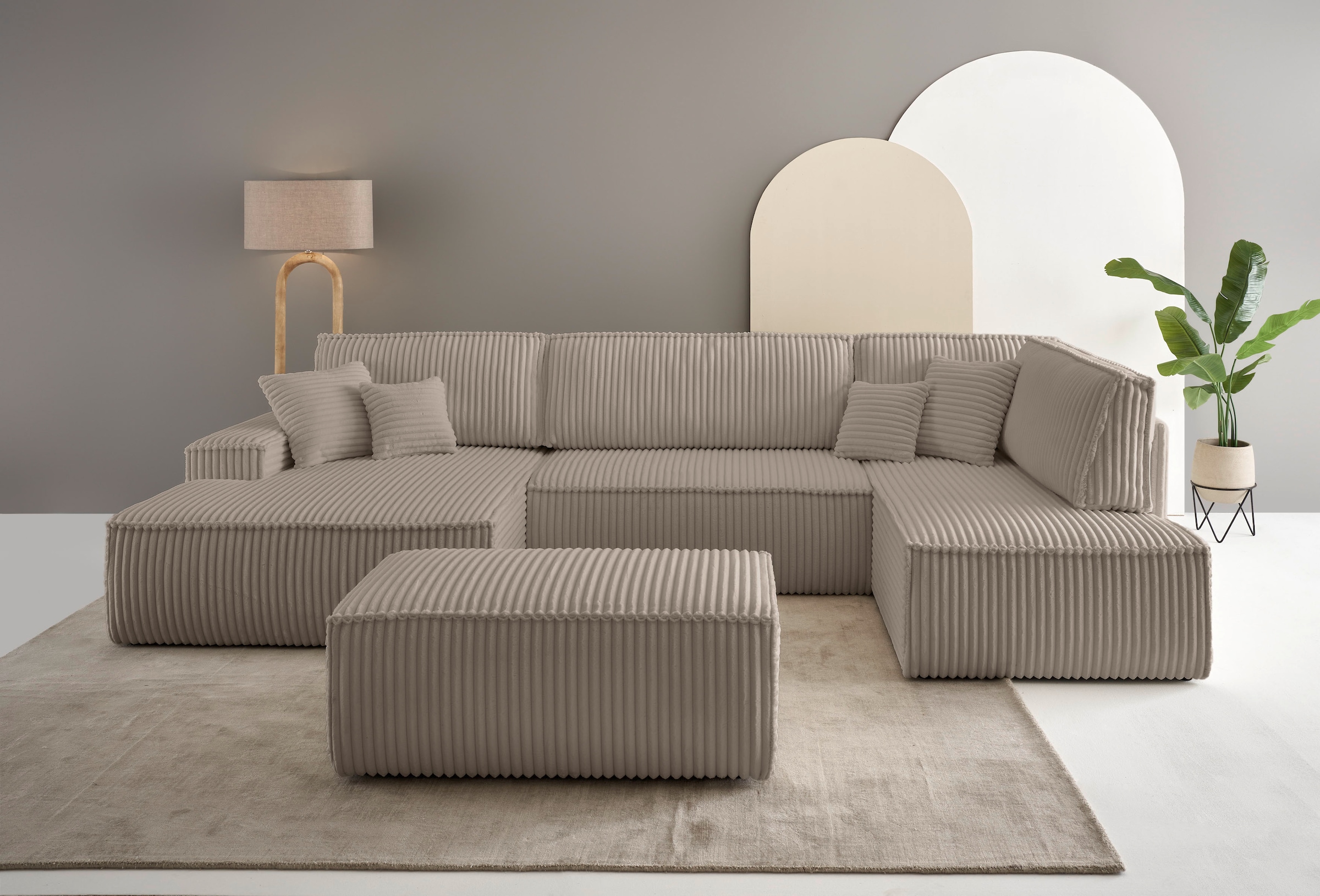 GOODproduct Wohnlandschaft »FINNLEY  Cord U-Form XXL 329 cm - OTTO. Verlässliche Qualität.« Schlafsofa, Bettkasten, in Bouclé, Struktur fein und Mega Cord