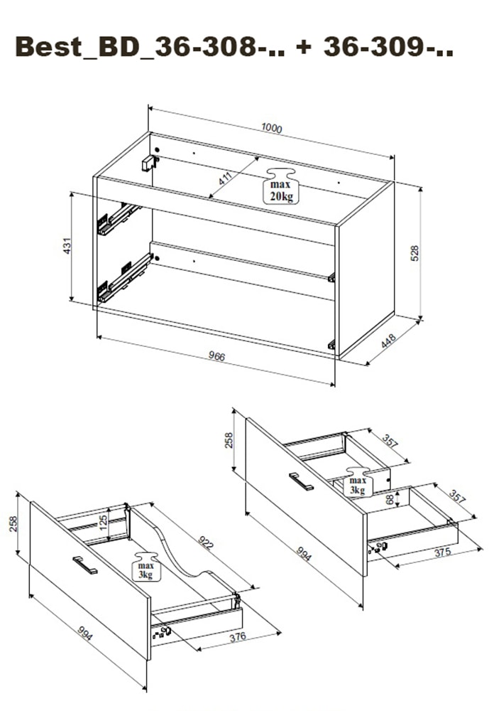 BASIC by Balculina Waschtisch »Best« Set, 2 Stk. tlg. Breite 101 cm,mit Waschbecken, Softlclose