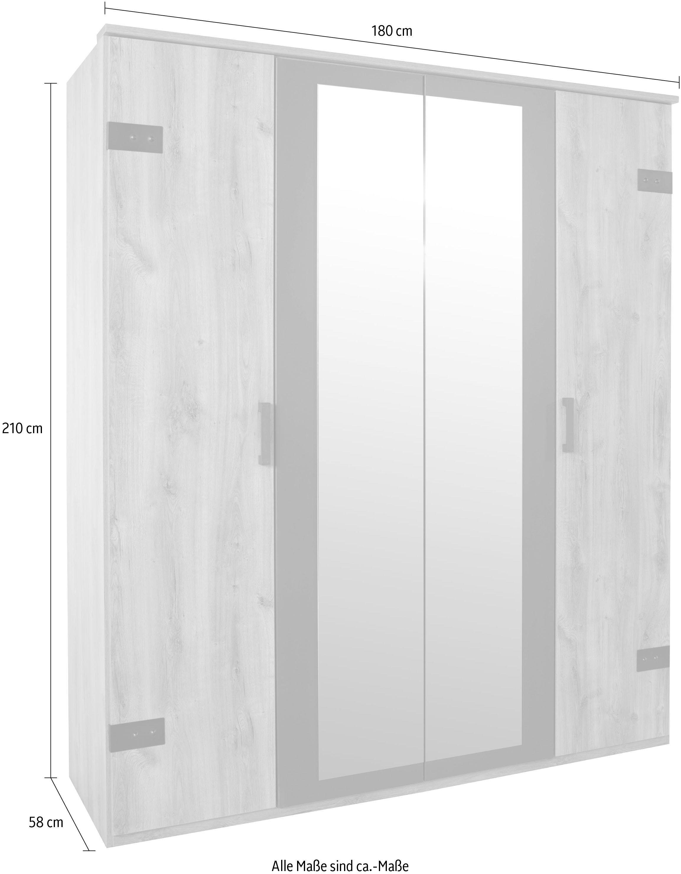 Wimex Drehtürenschrank »Malmö, Kleiderschrank mit Spiegel, Made in Germany« im Industrial Look, 180 oder 225cm breit